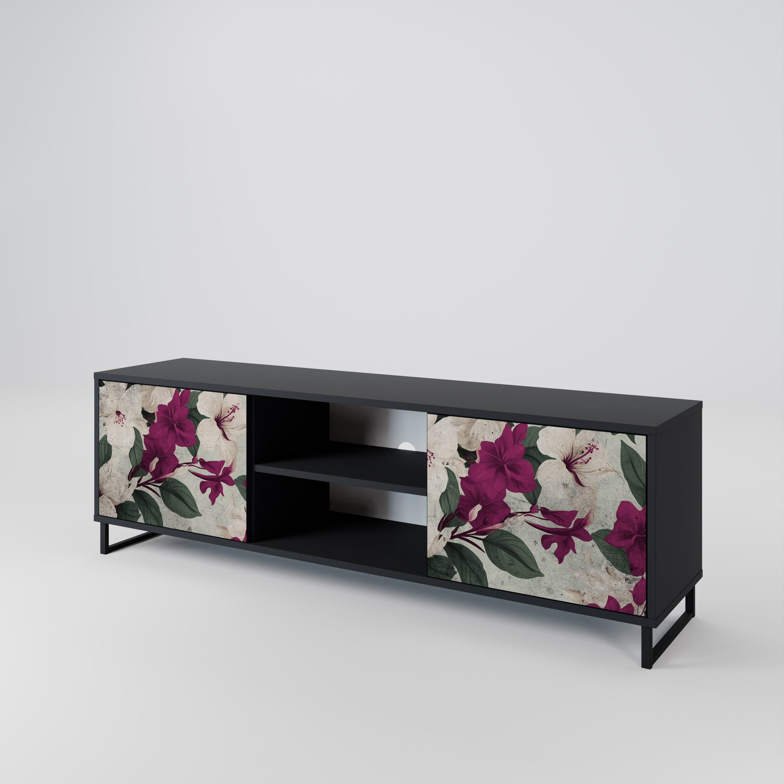 Mueble de TV de 2 puertas FLOWERET DREAM en acabado negro