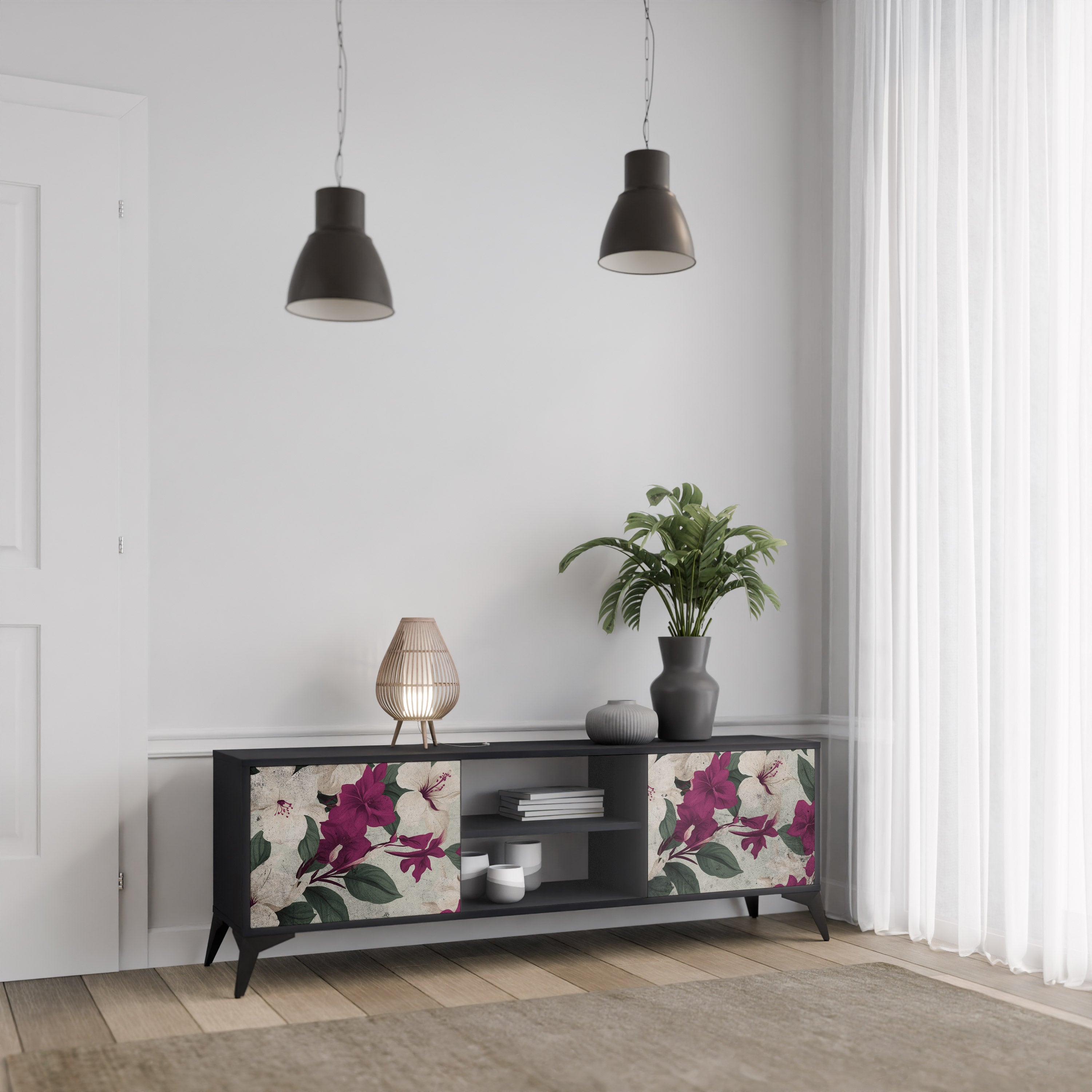 Mueble de TV de 2 puertas FLOWERET DREAM en acabado negro
