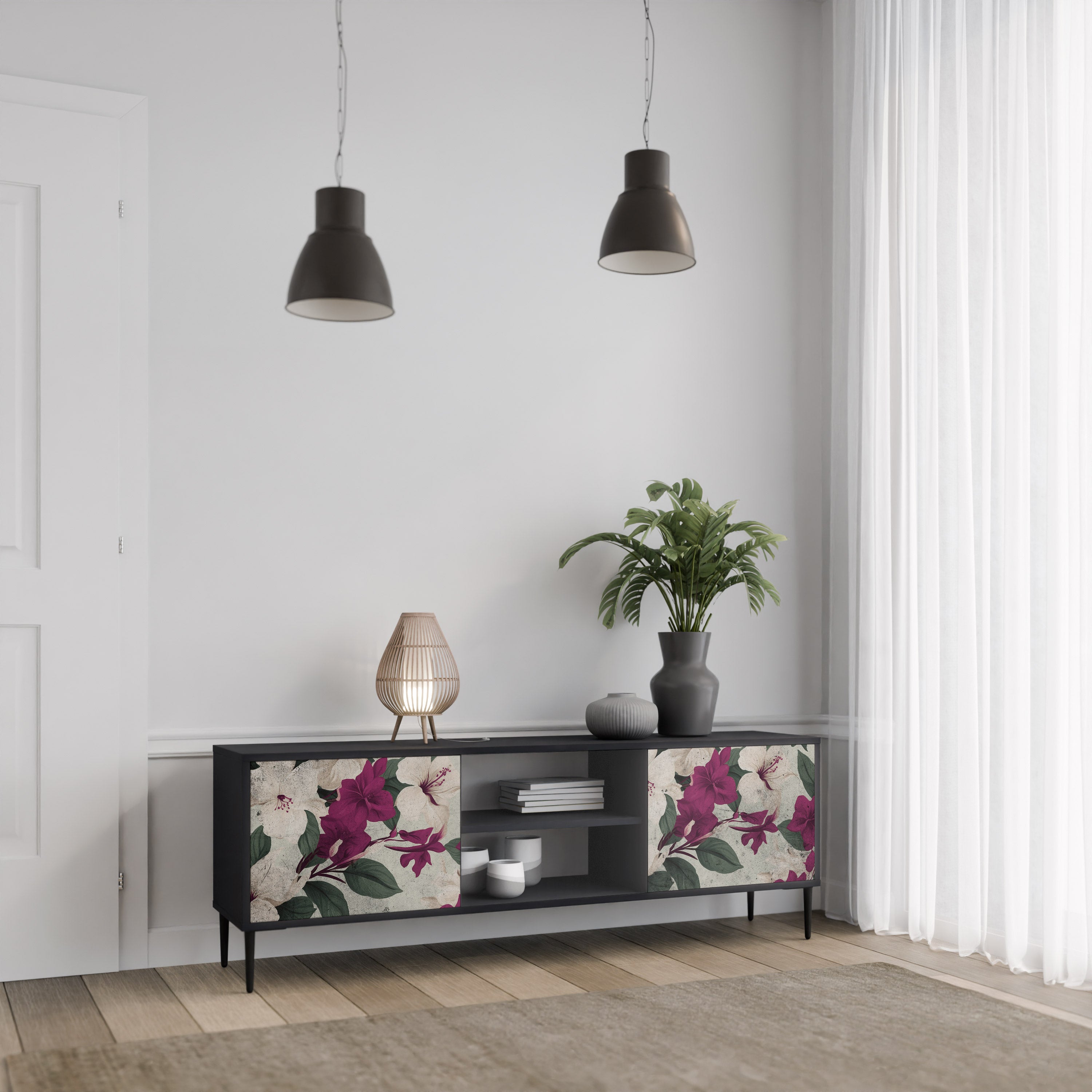 Mueble de TV de 2 puertas FLOWERET DREAM en acabado negro