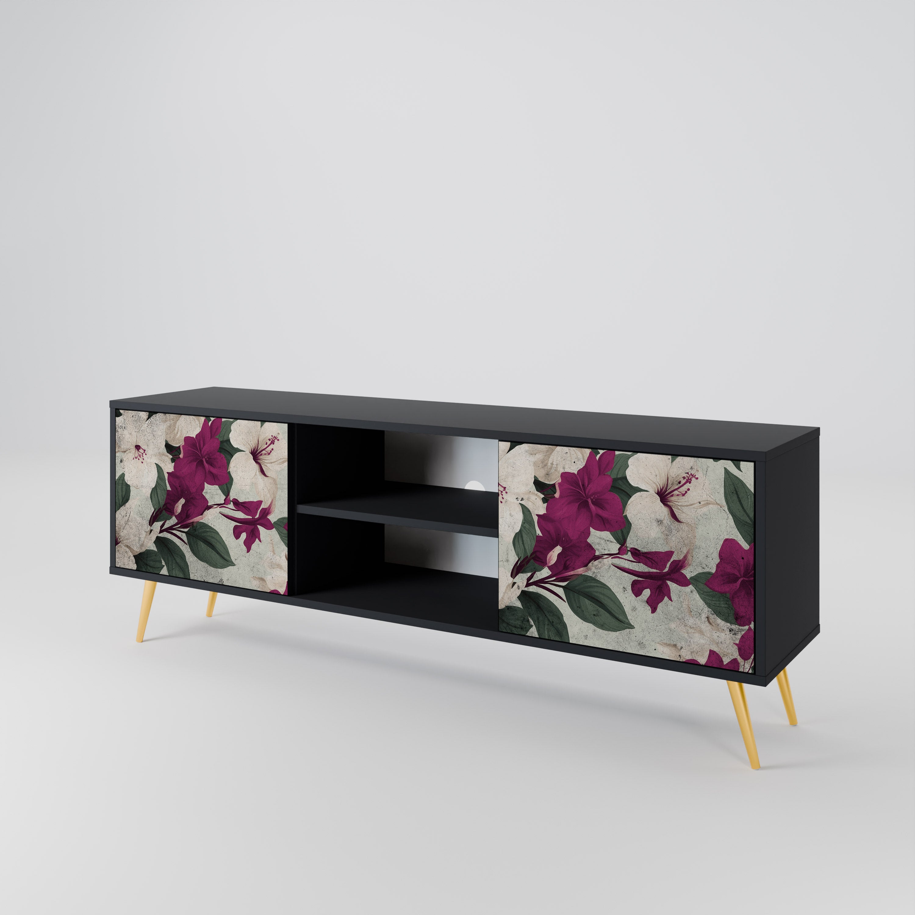 Mueble de TV de 2 puertas FLOWERET DREAM en acabado negro
