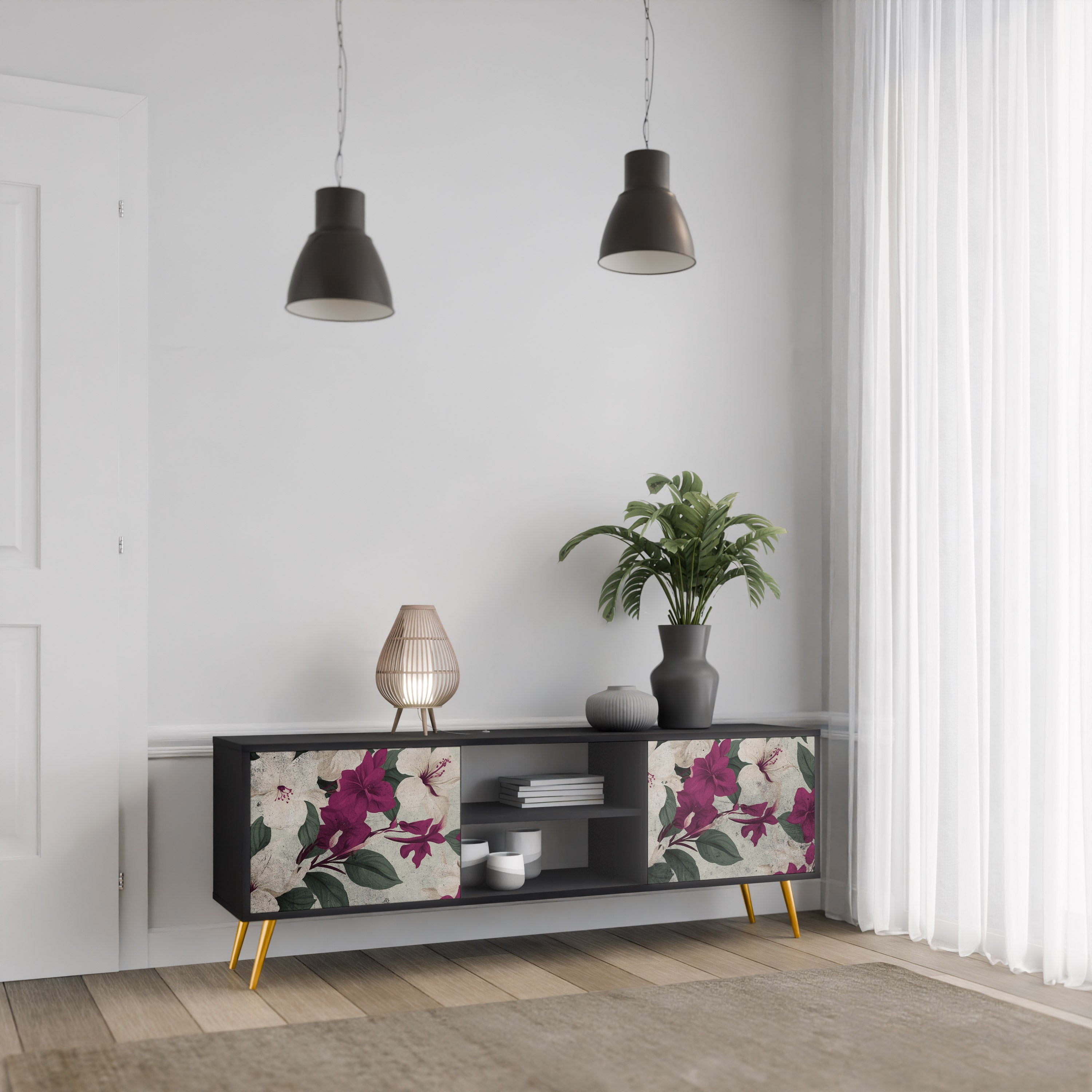 Mueble de TV de 2 puertas FLOWERET DREAM en acabado negro