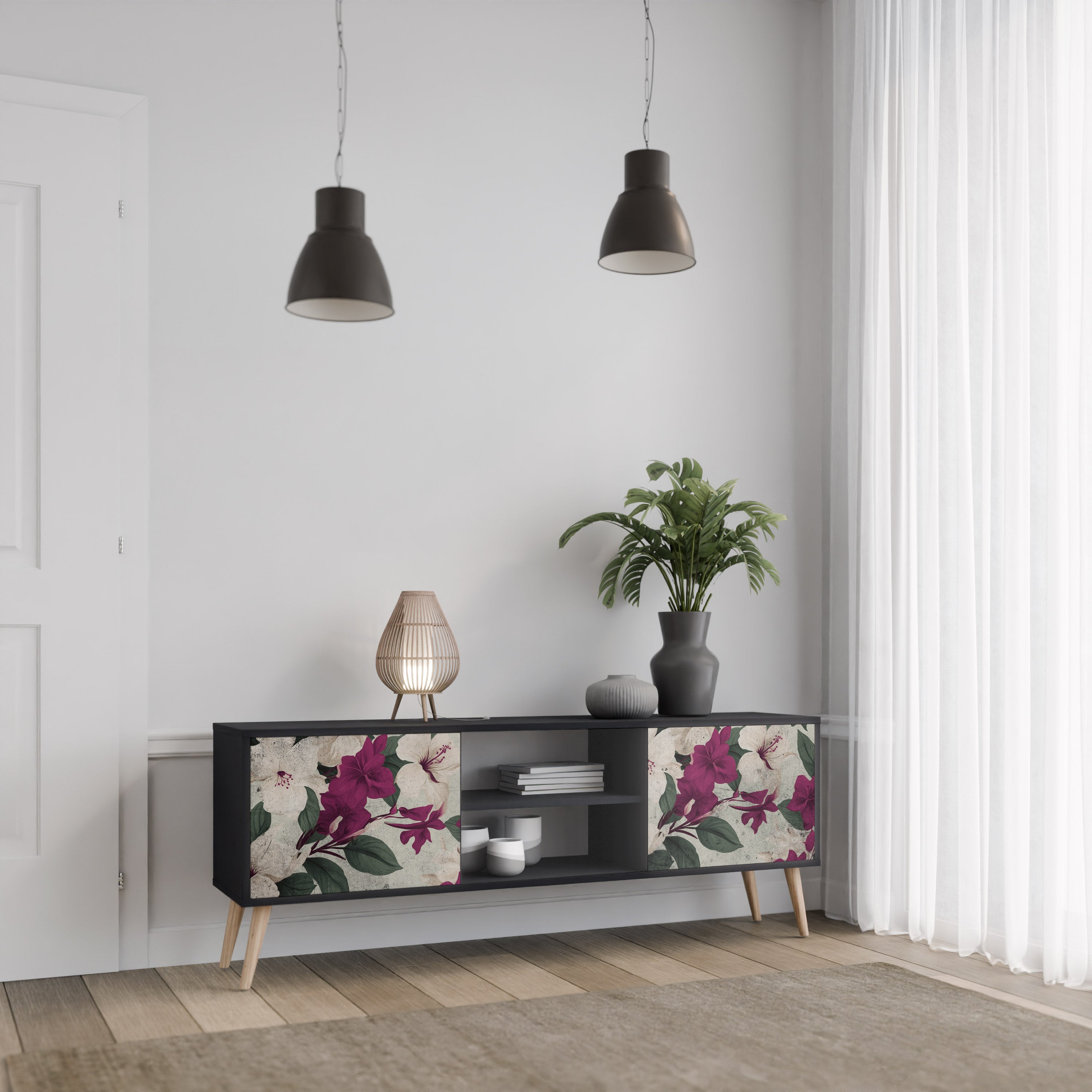 Mueble de TV de 2 puertas FLOWERET DREAM en acabado negro