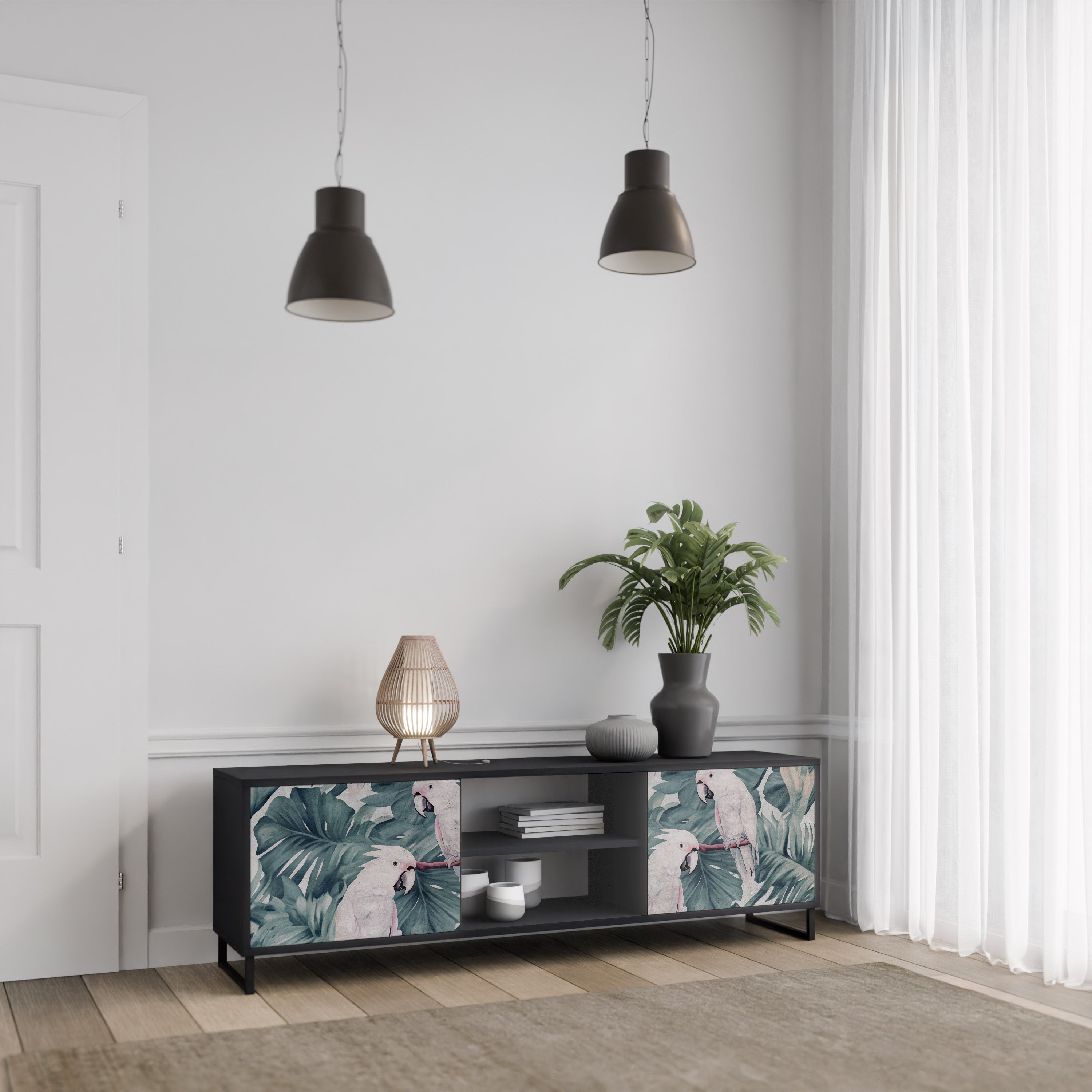 Mueble de TV POPINJAY LOOK de 2 puertas con acabado negro