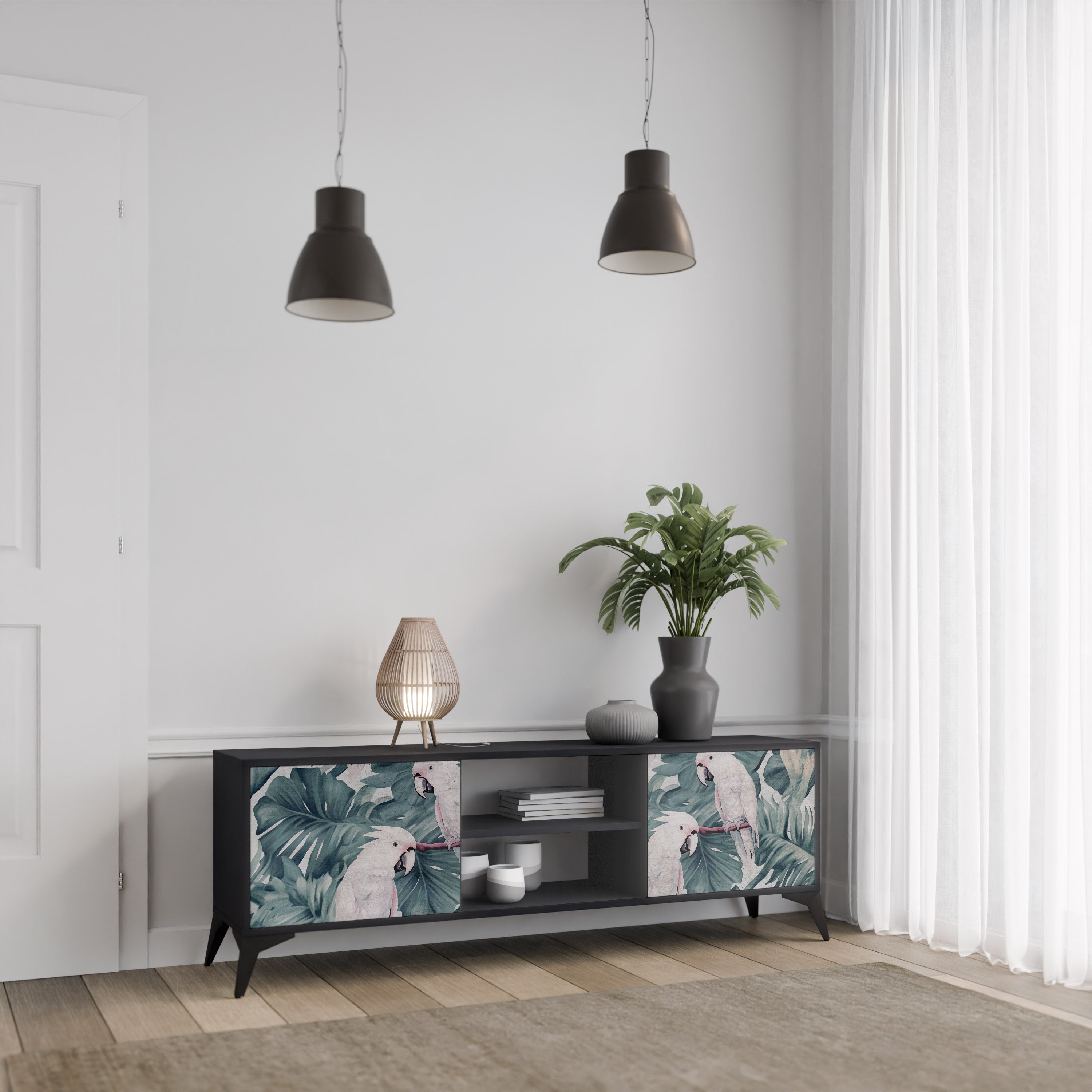 Mueble de TV POPINJAY LOOK de 2 puertas con acabado negro