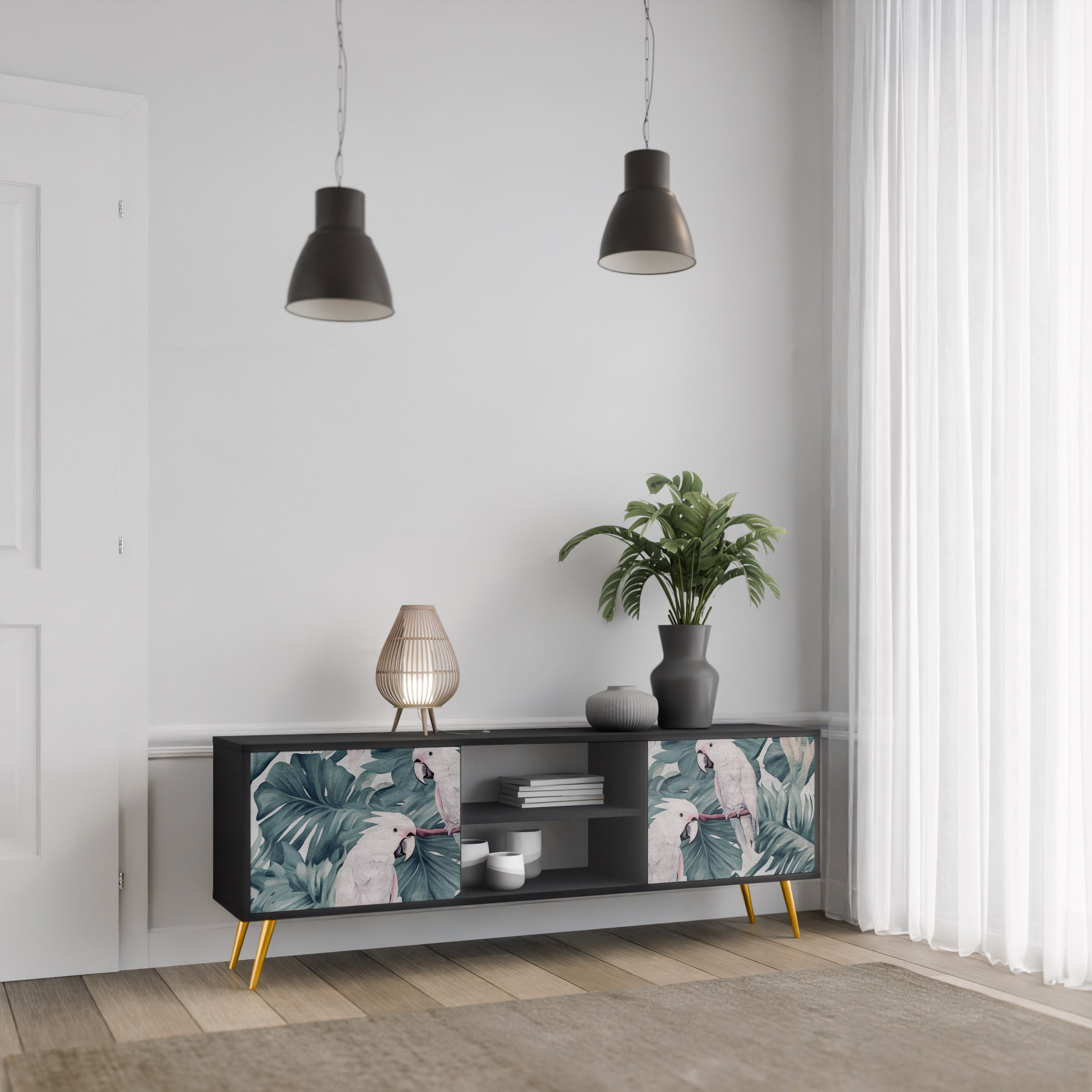 Mueble de TV POPINJAY LOOK de 2 puertas con acabado negro
