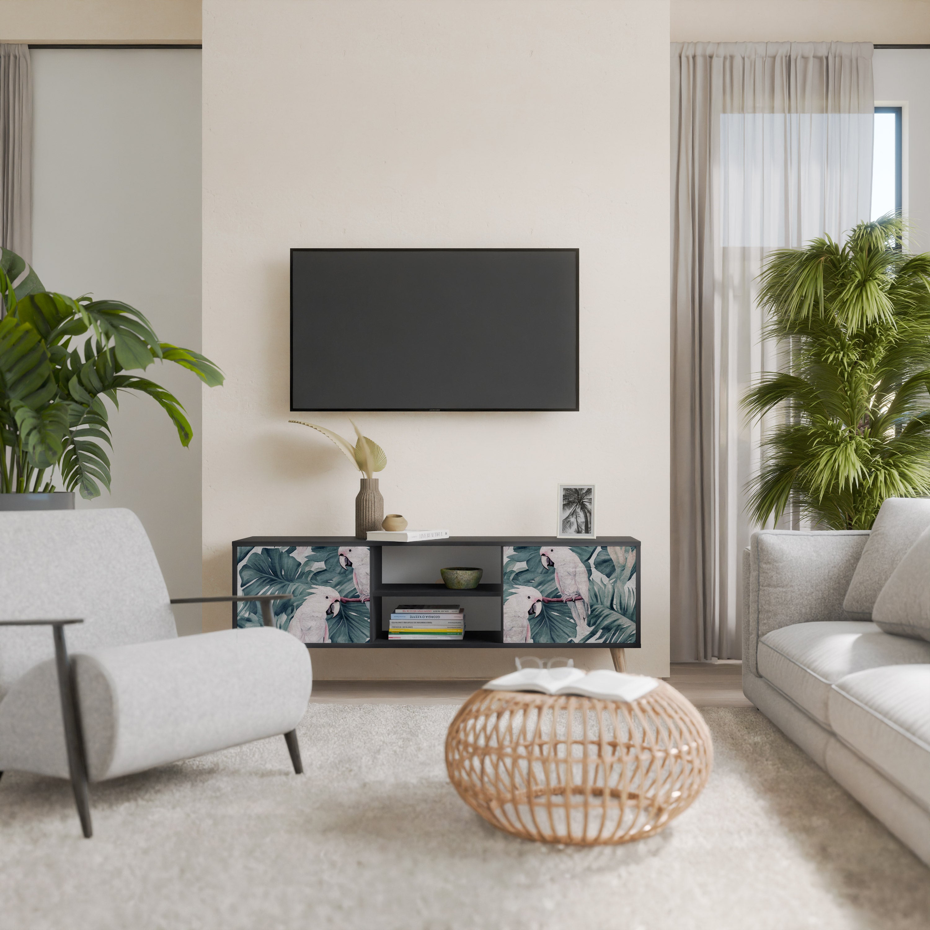 Mueble de TV POPINJAY LOOK de 2 puertas con acabado negro