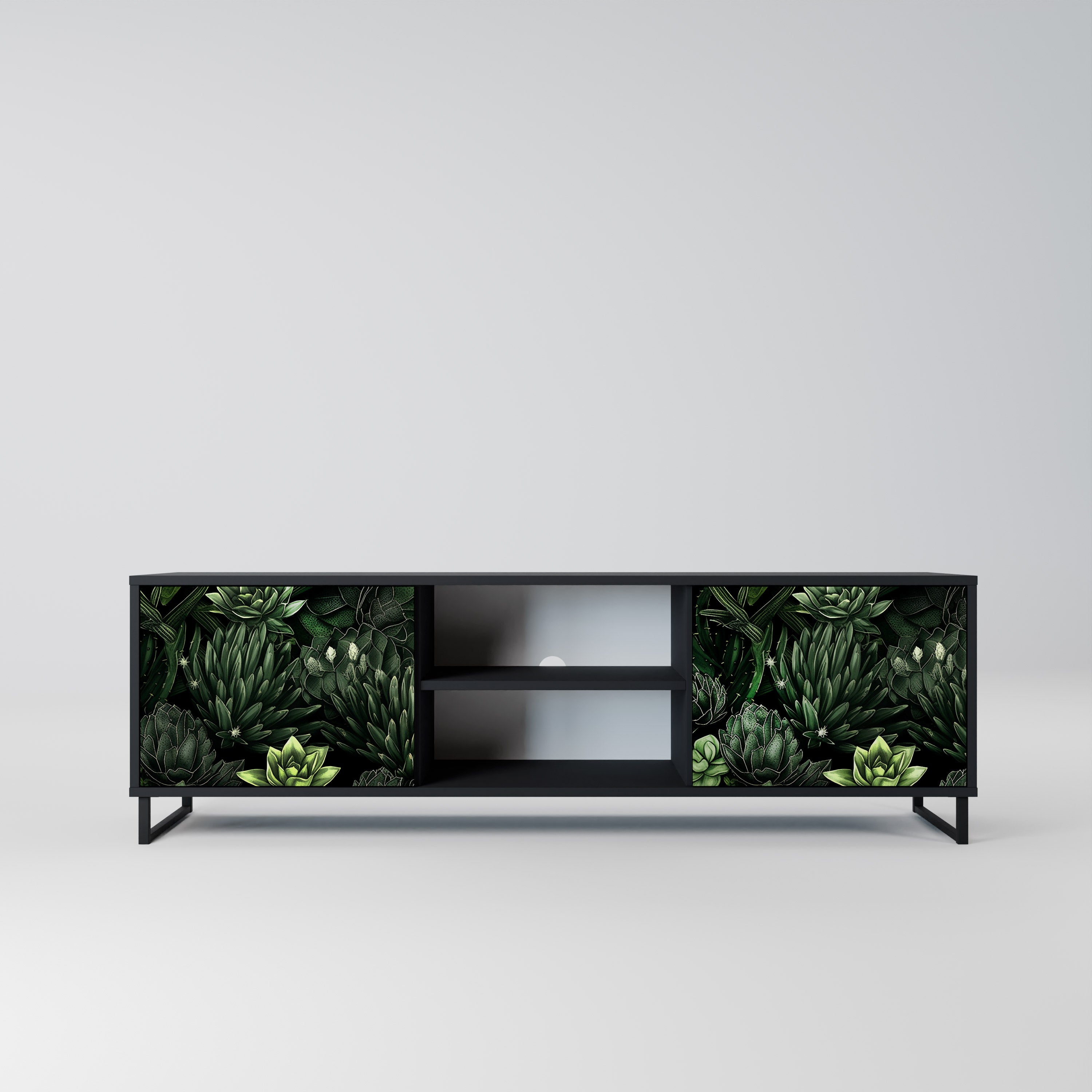 Mueble de TV de 2 puertas SUCCULENT JUNGLE con acabado negro