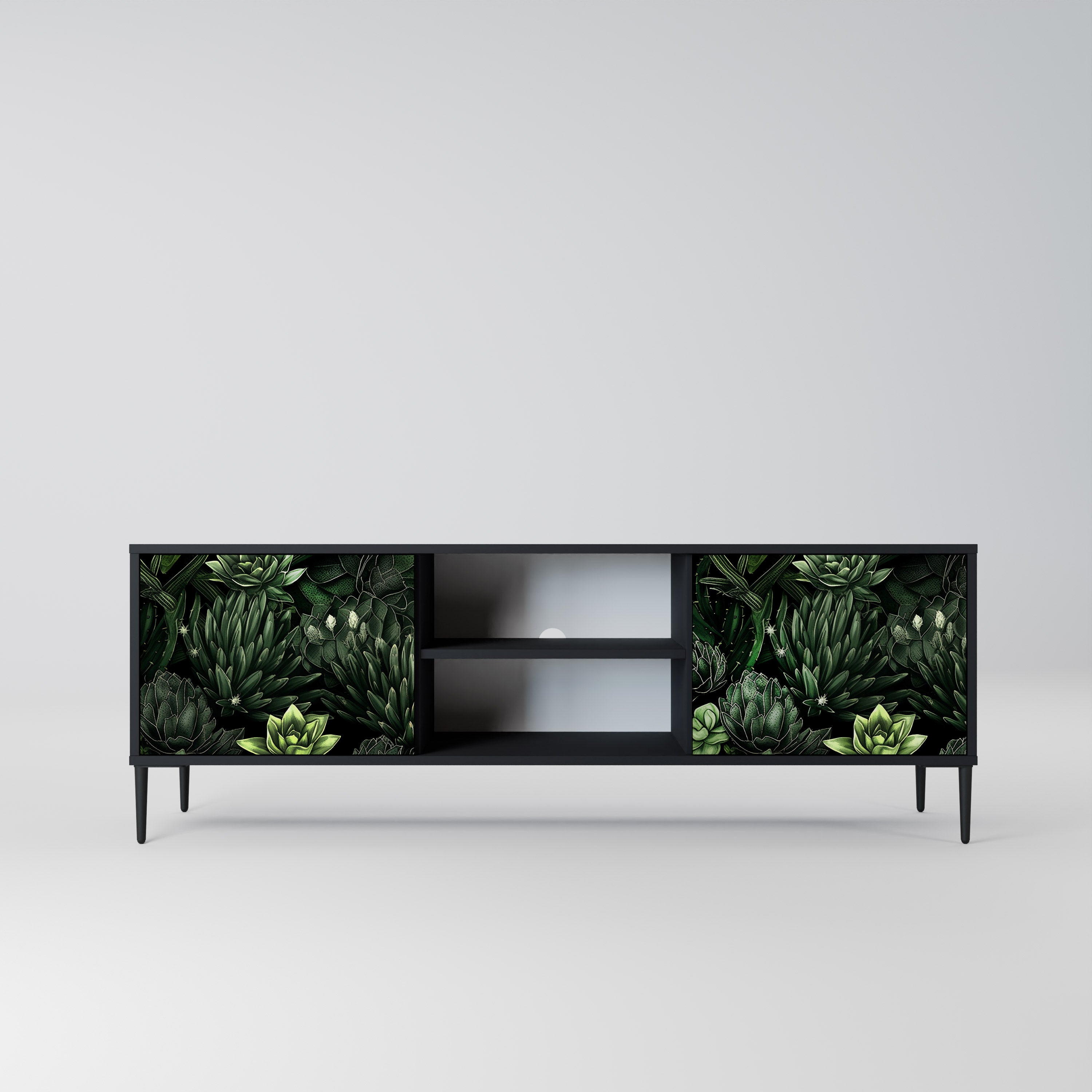 Mueble de TV de 2 puertas SUCCULENT JUNGLE con acabado negro