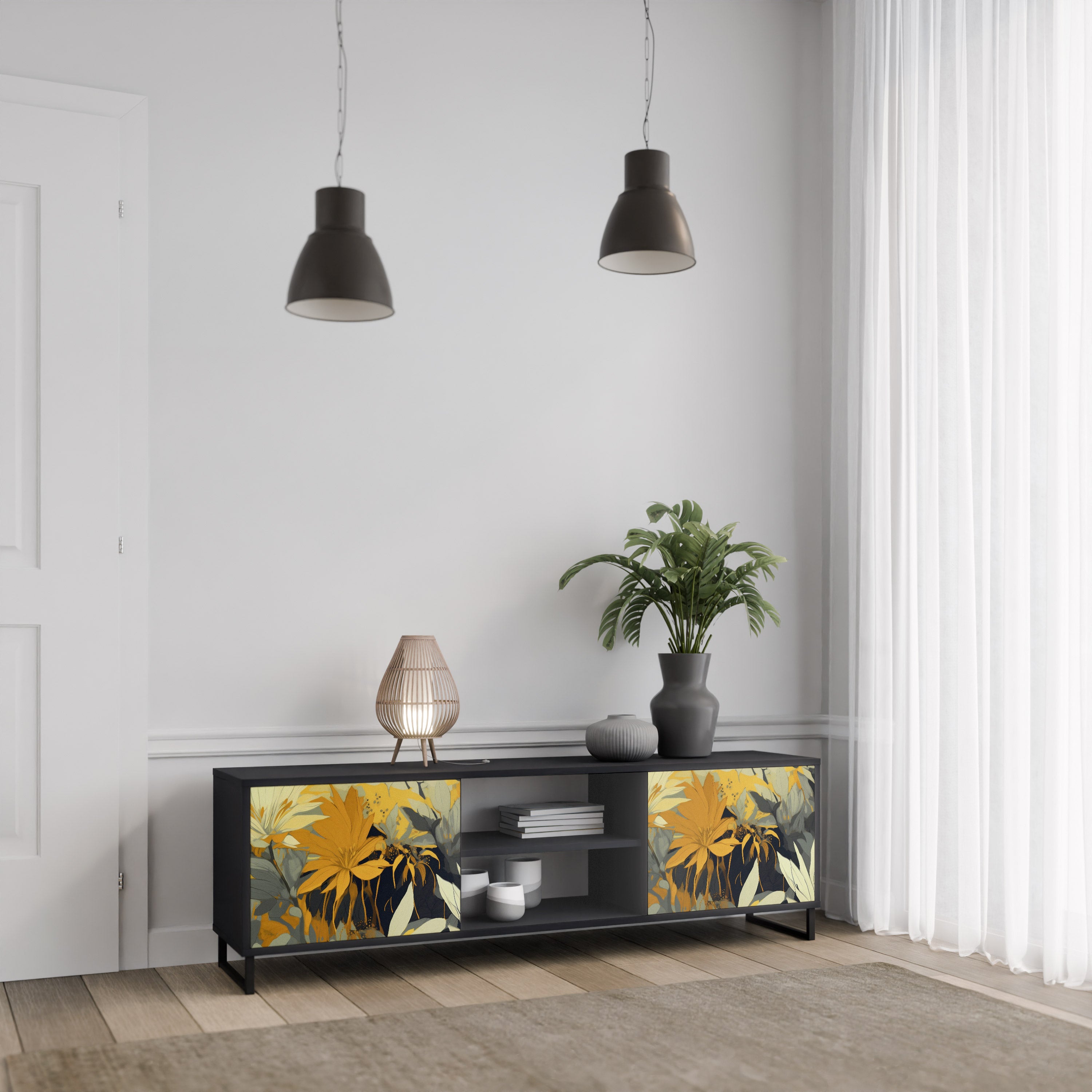 Mueble de TV de 2 puertas SUNKISSED LILY en acabado negro