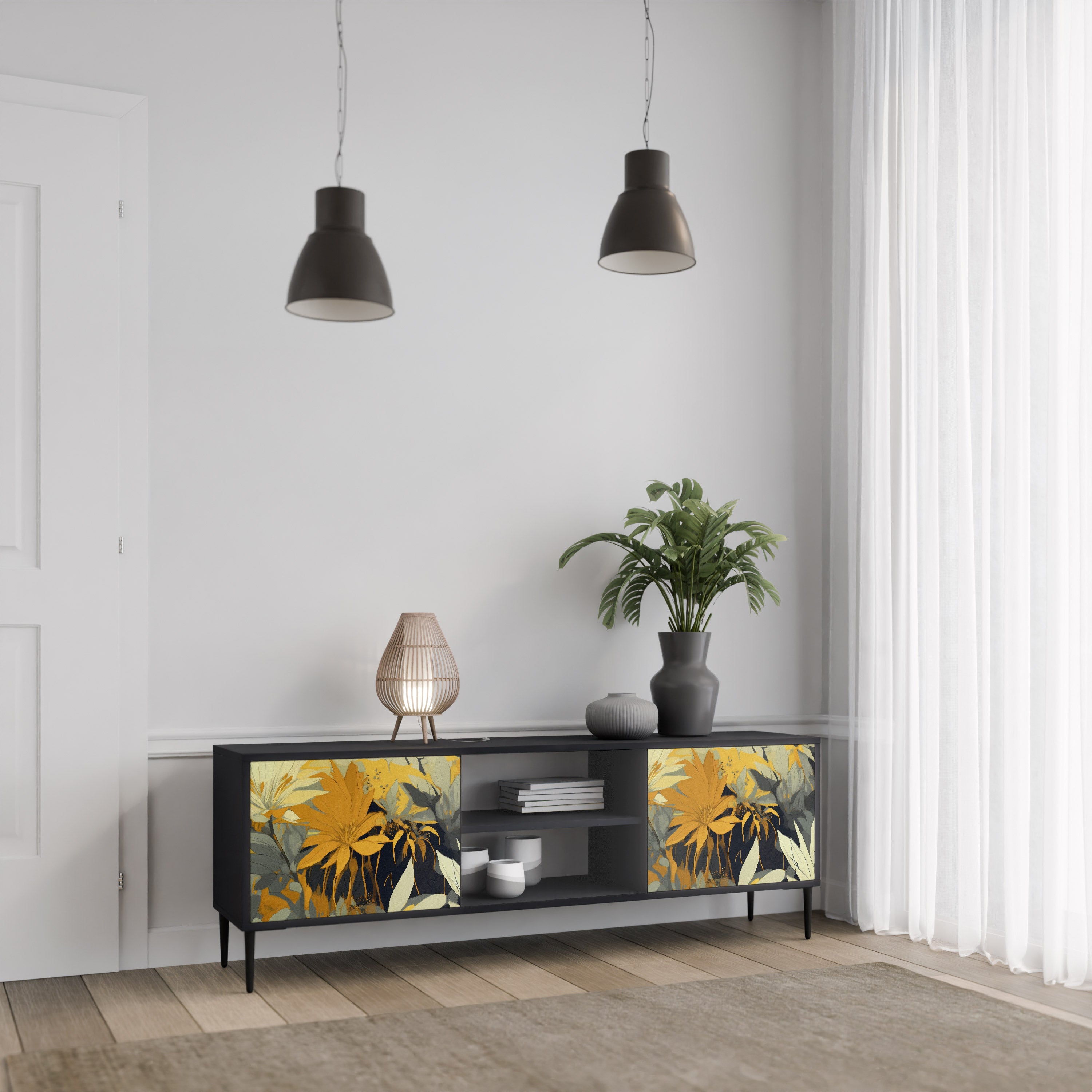 Mueble de TV de 2 puertas SUNKISSED LILY en acabado negro
