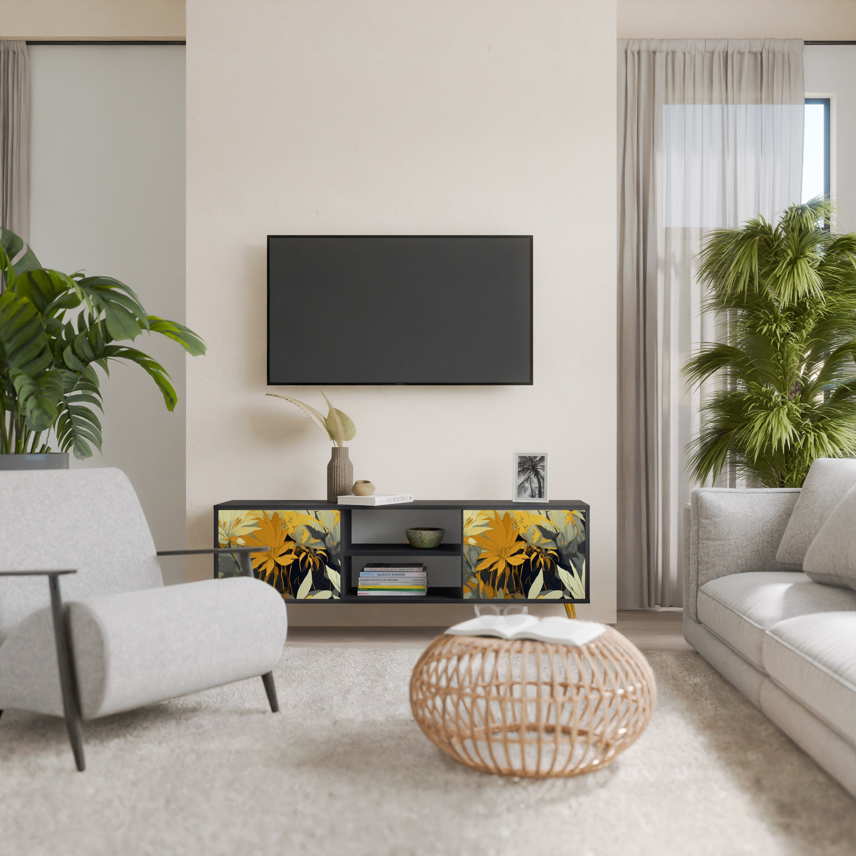 Mueble de TV de 2 puertas SUNKISSED LILY en acabado negro
