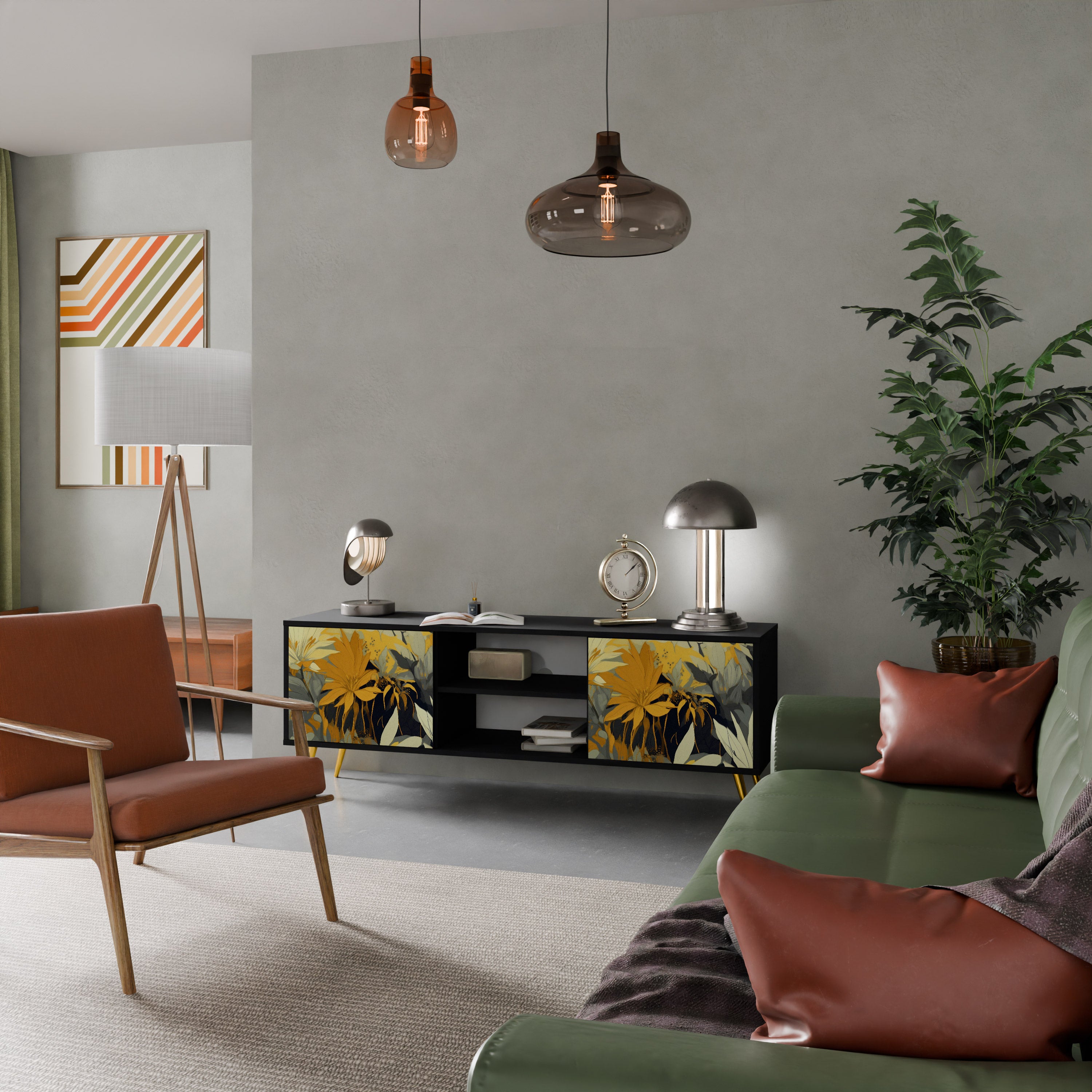 Mueble de TV de 2 puertas SUNKISSED LILY en acabado negro