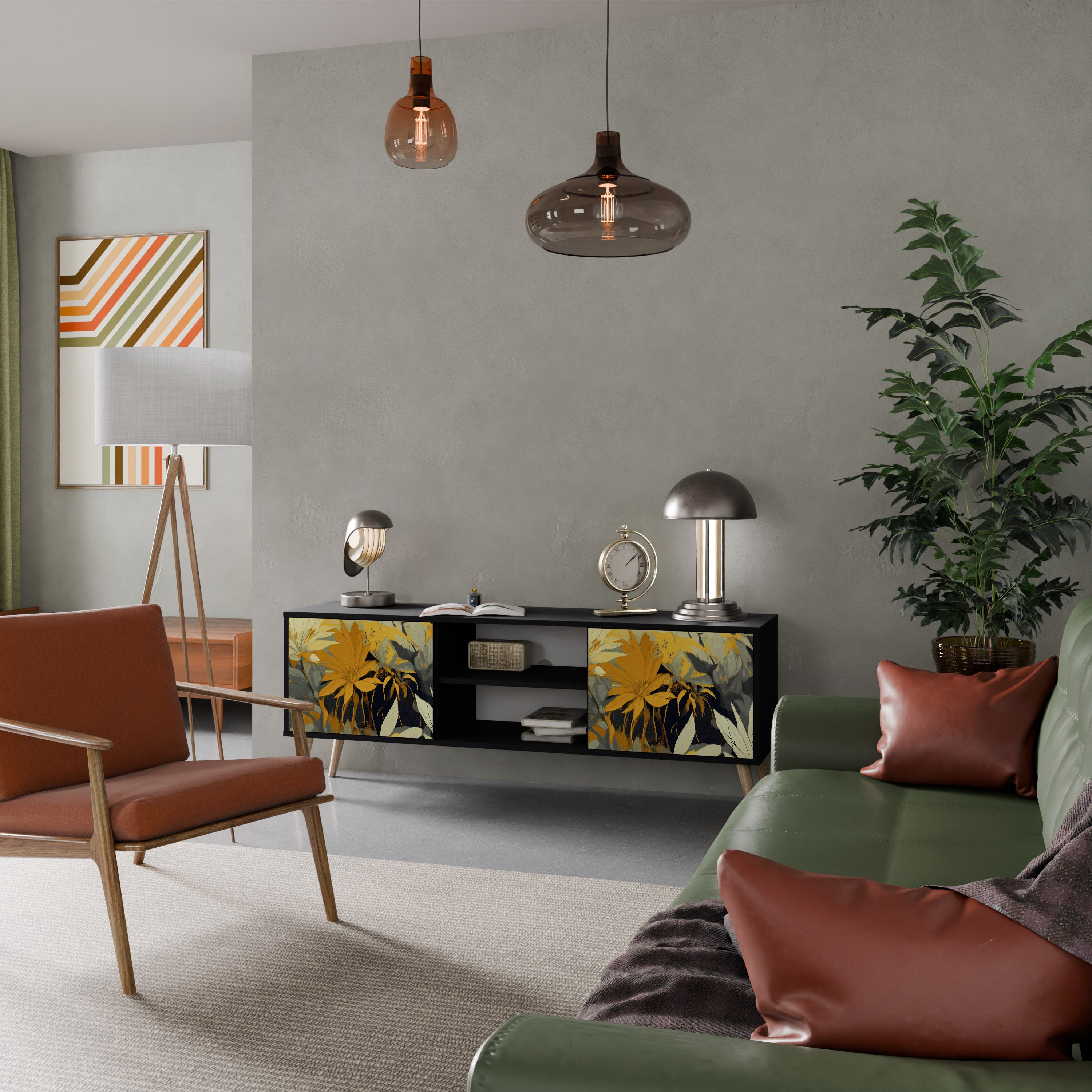 Mueble de TV de 2 puertas SUNKISSED LILY en acabado negro