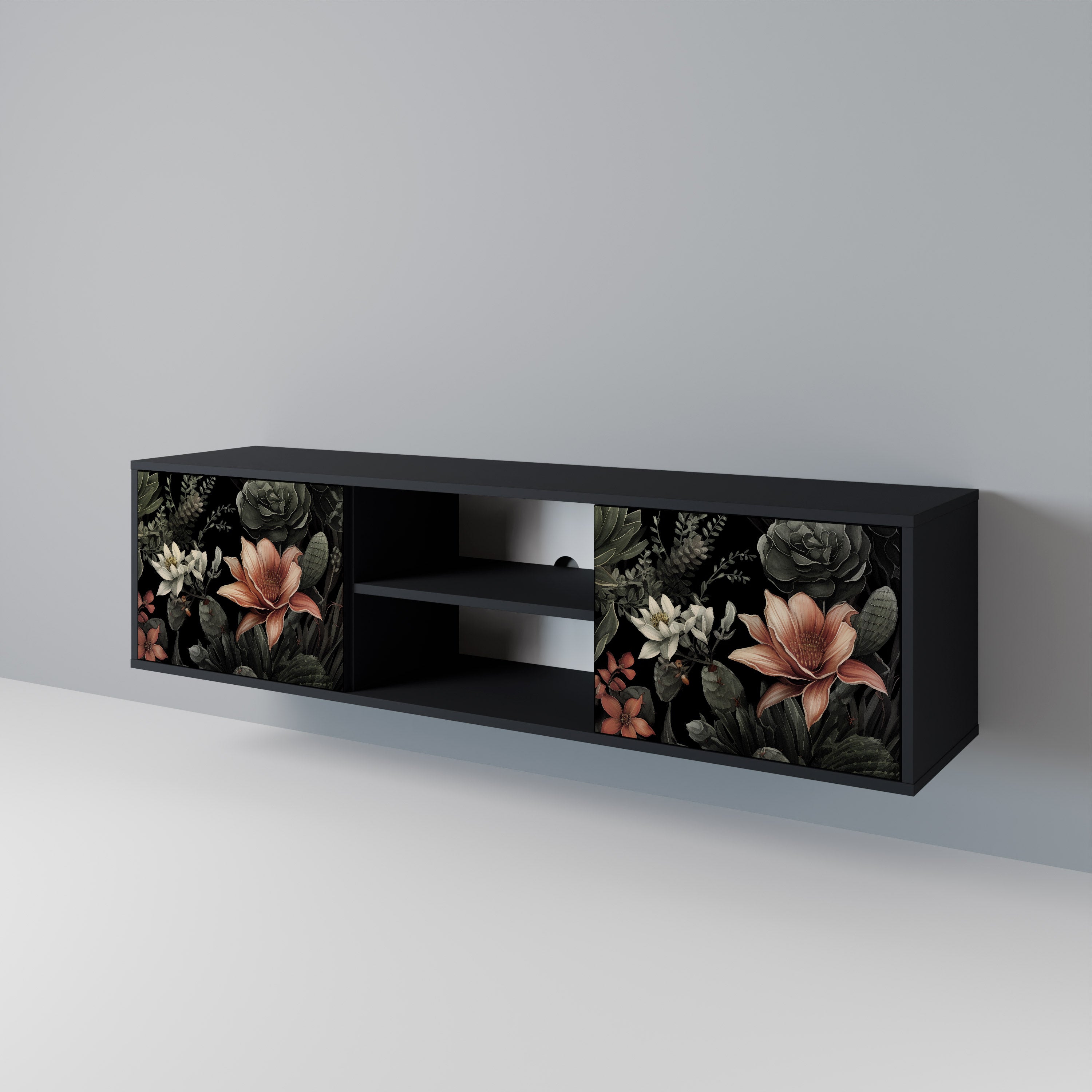 Mueble de TV SECRET VERDURE de 2 puertas con acabado negro