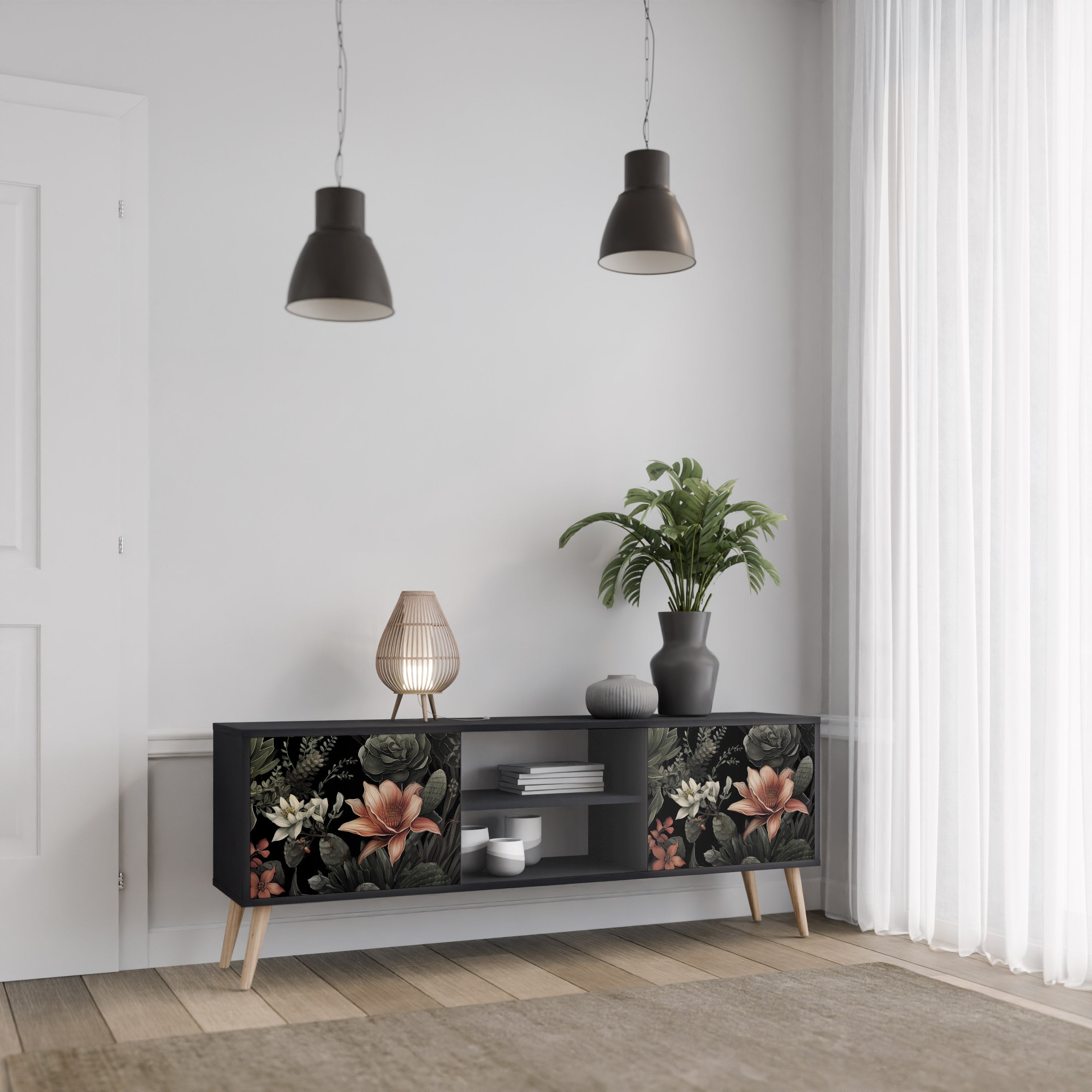 Mueble de TV SECRET VERDURE de 2 puertas con acabado negro