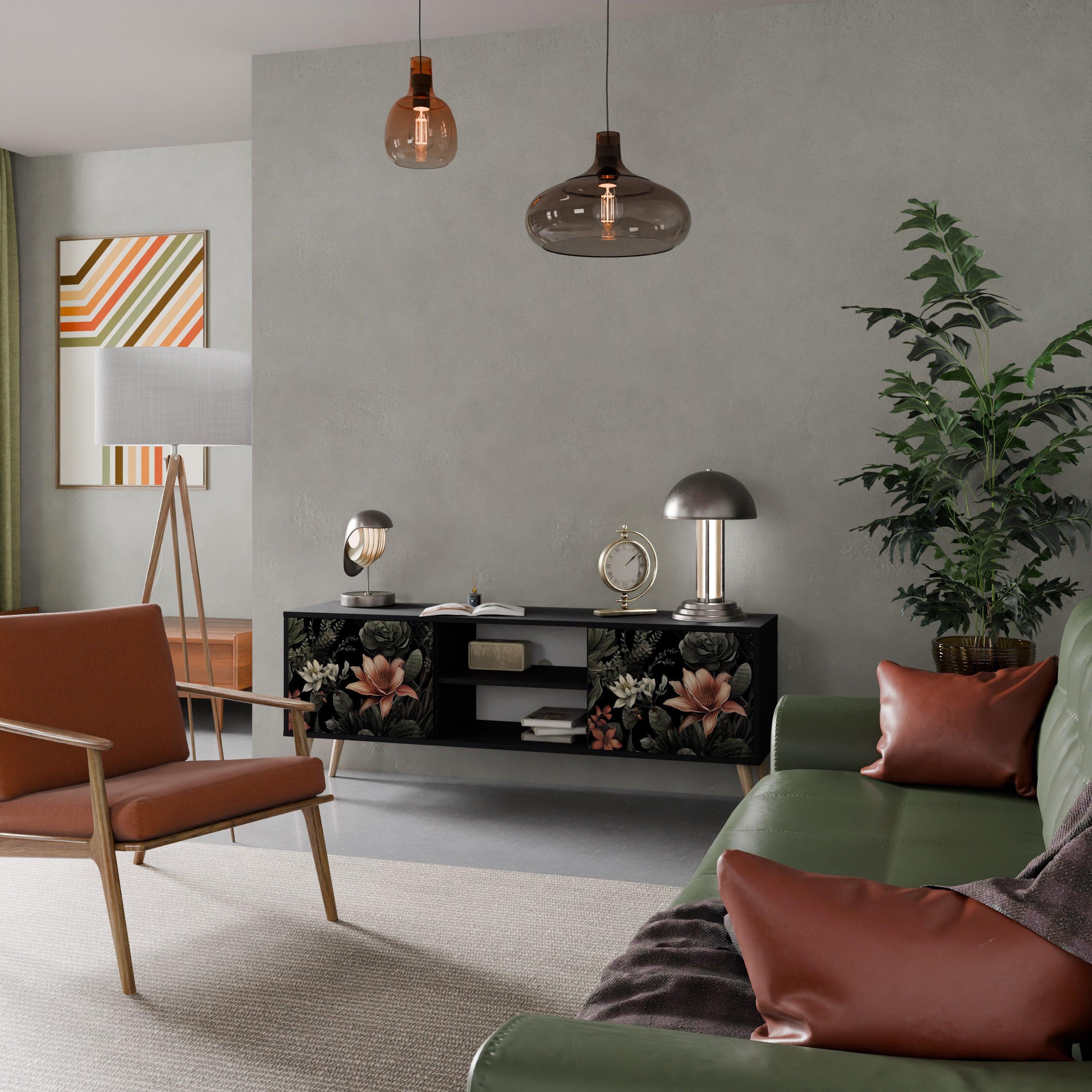 Mueble de TV SECRET VERDURE de 2 puertas con acabado negro