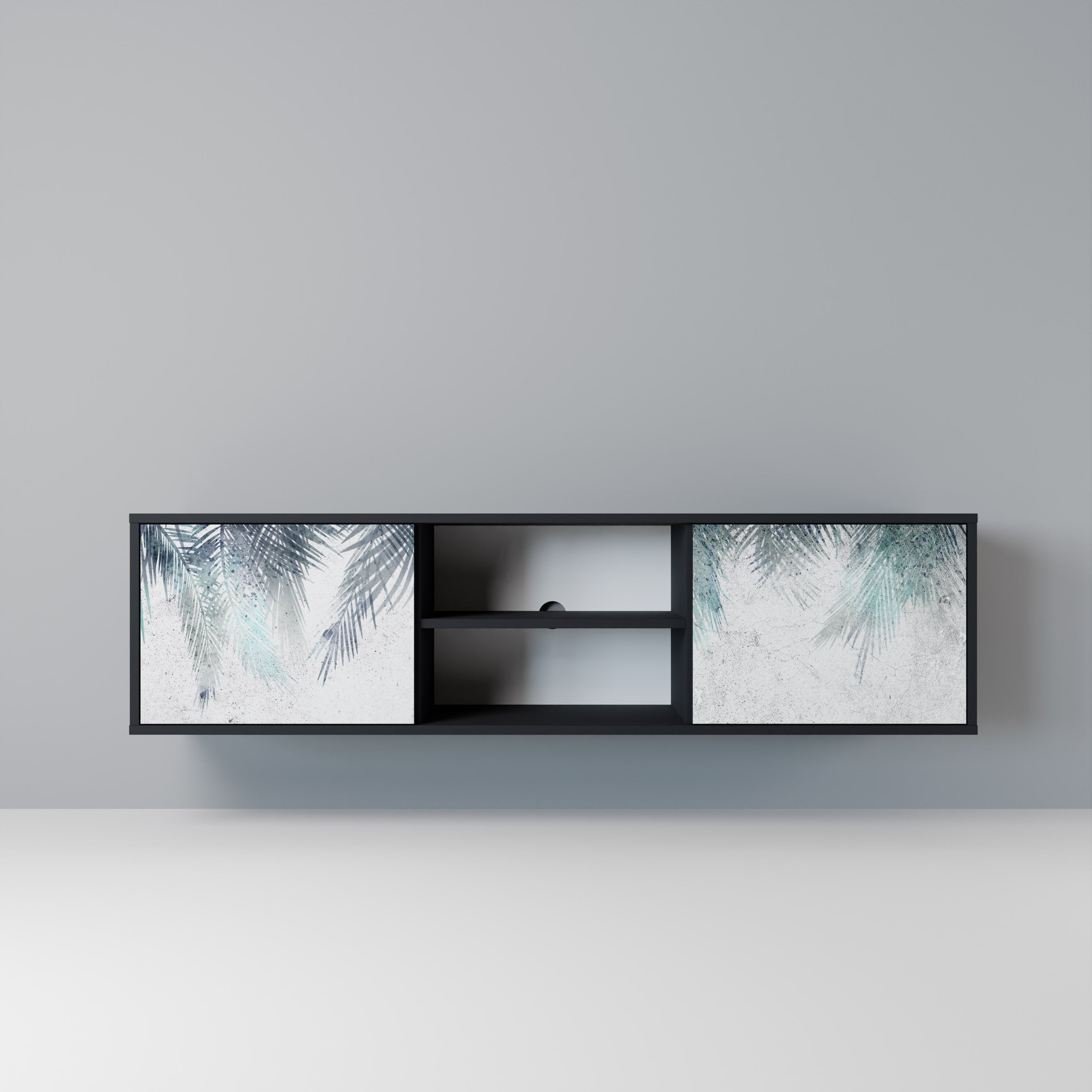 Mueble de TV de 2 puertas PALM VEIL con acabado negro