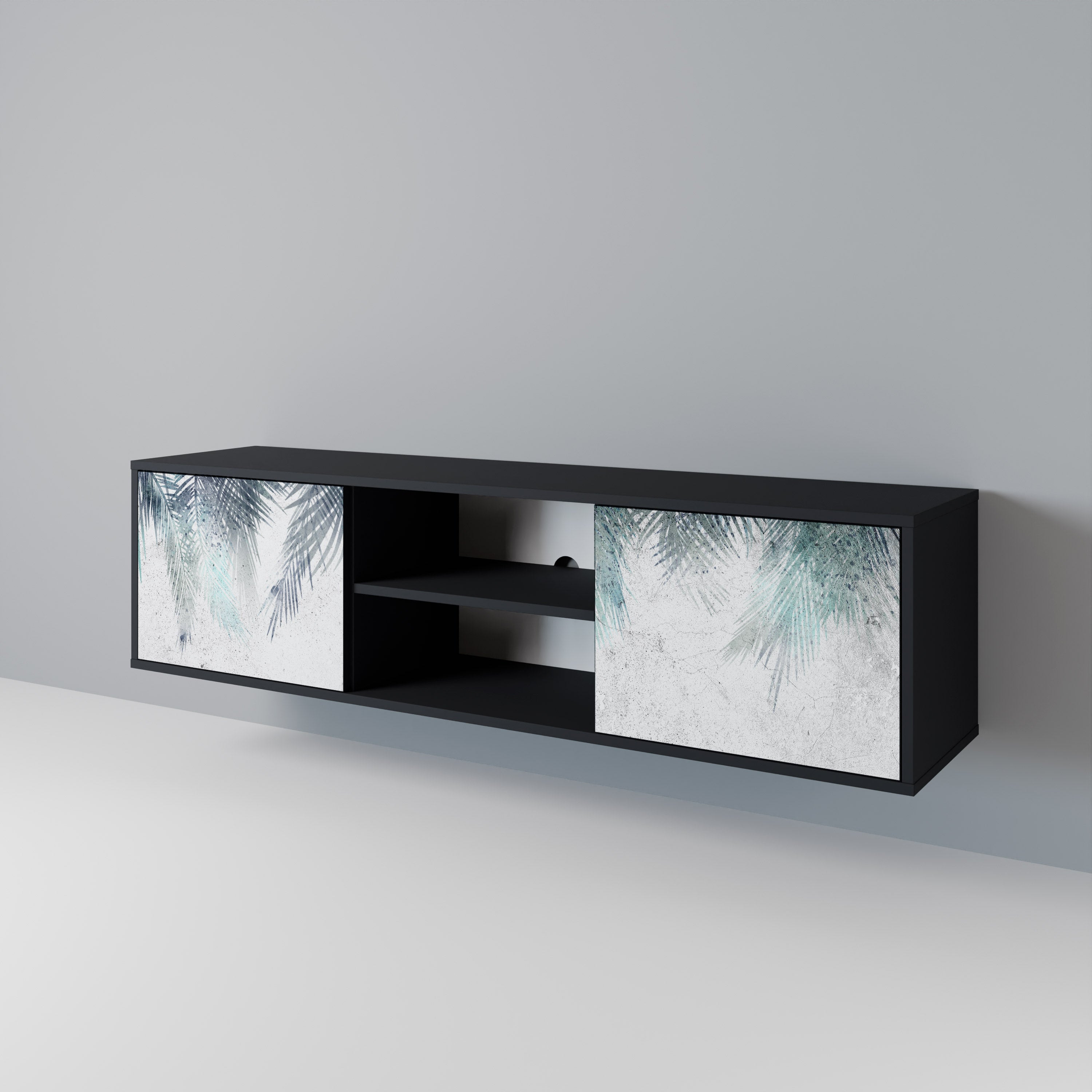 Mueble de TV de 2 puertas PALM VEIL con acabado negro