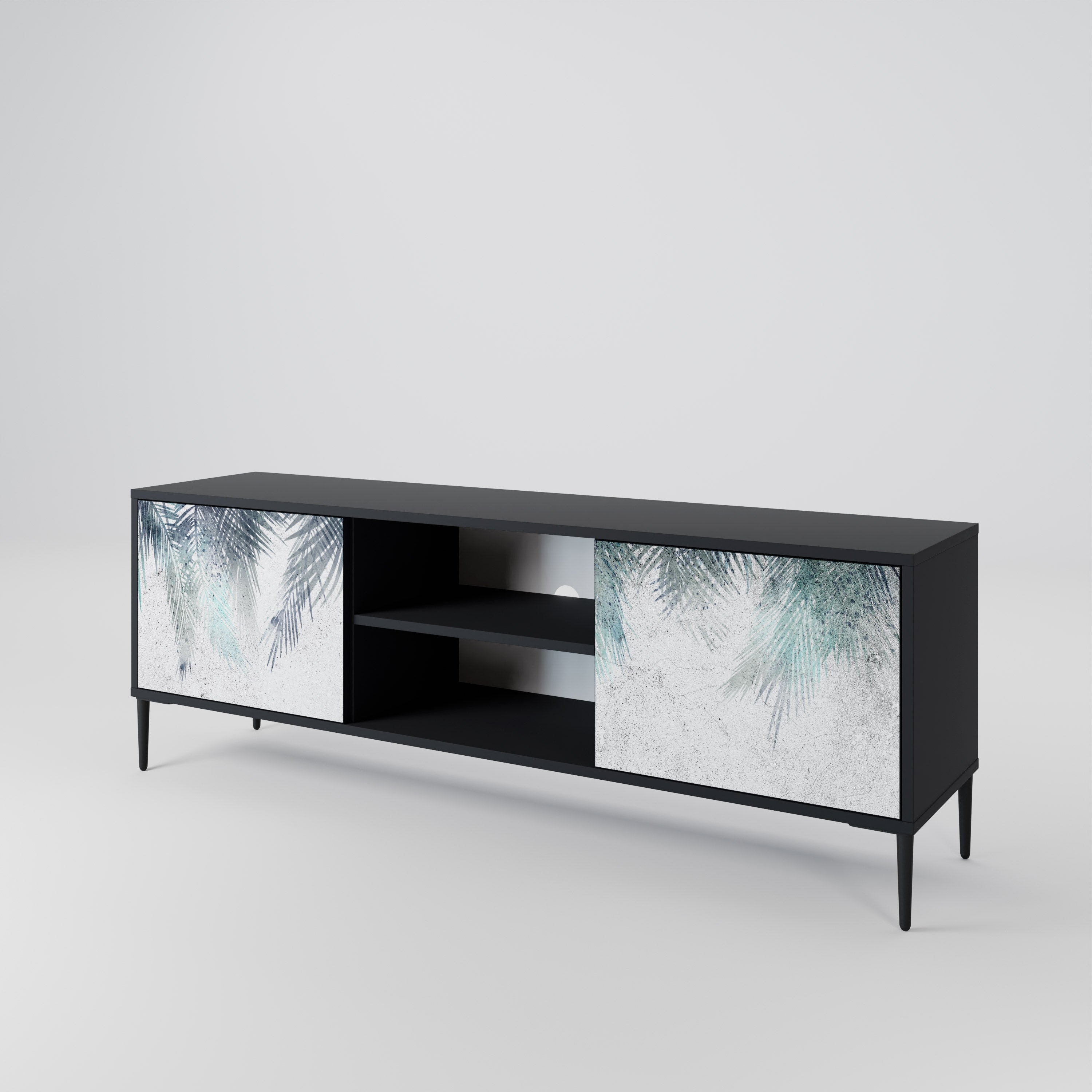 Mueble de TV de 2 puertas PALM VEIL con acabado negro