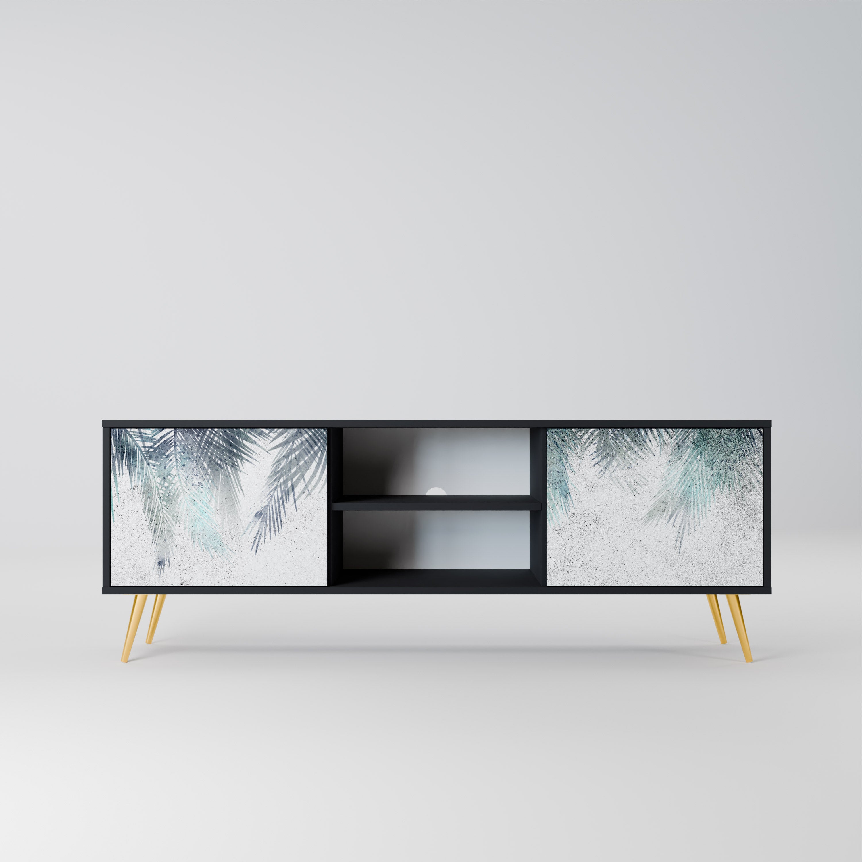 Mueble de TV de 2 puertas PALM VEIL con acabado negro