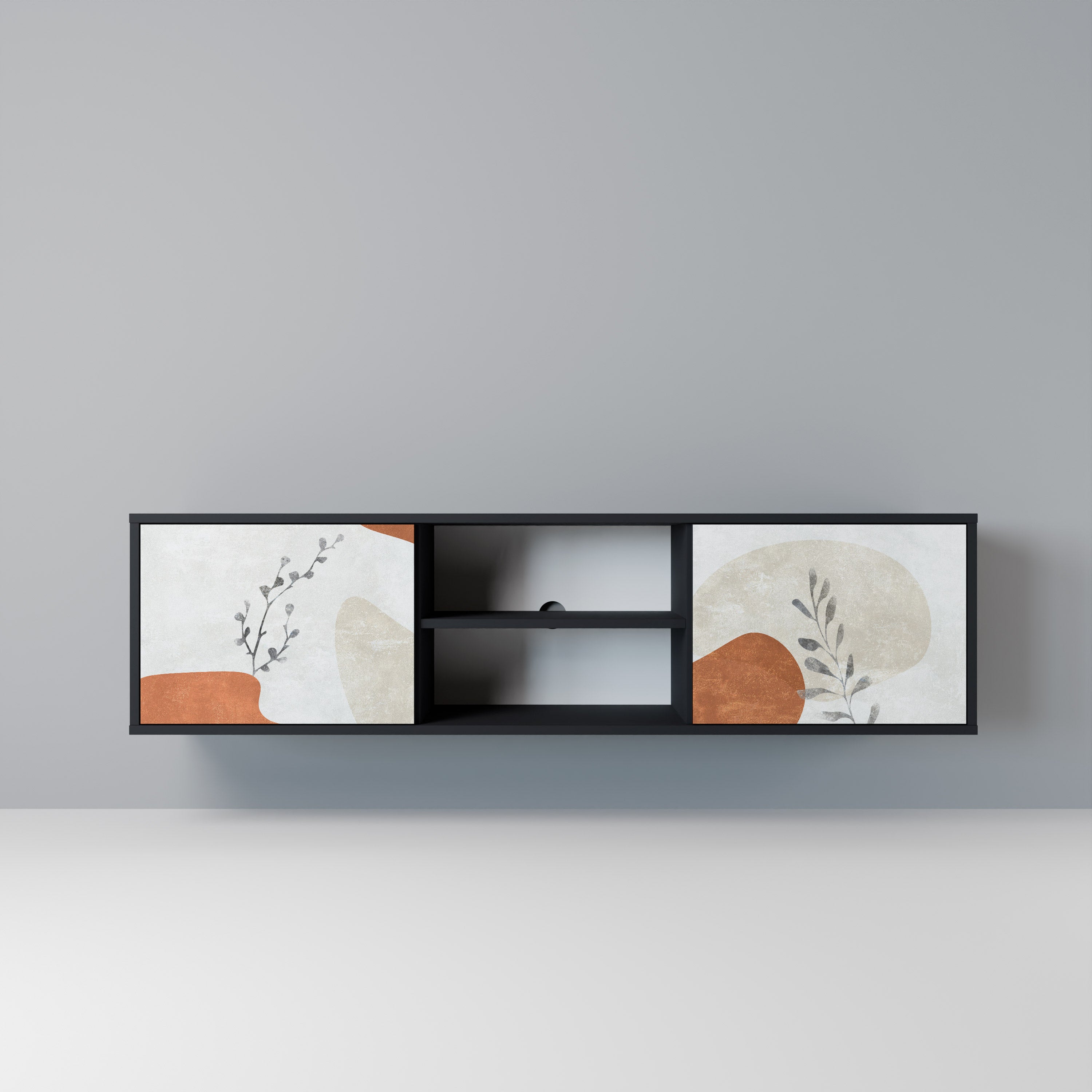 Mueble de TV TRANQUIL TWIG de 2 puertas con acabado negro