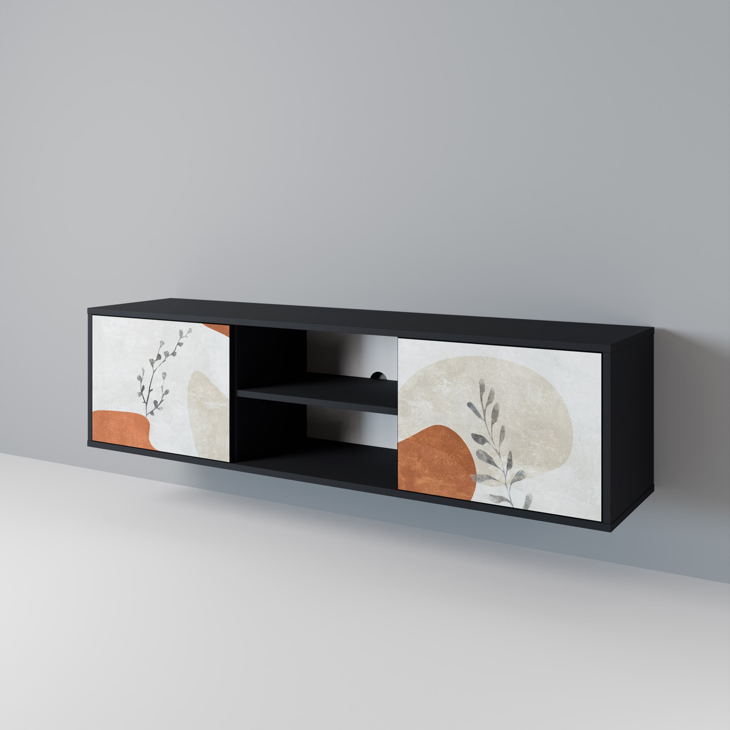 Mueble de TV TRANQUIL TWIG de 2 puertas con acabado negro