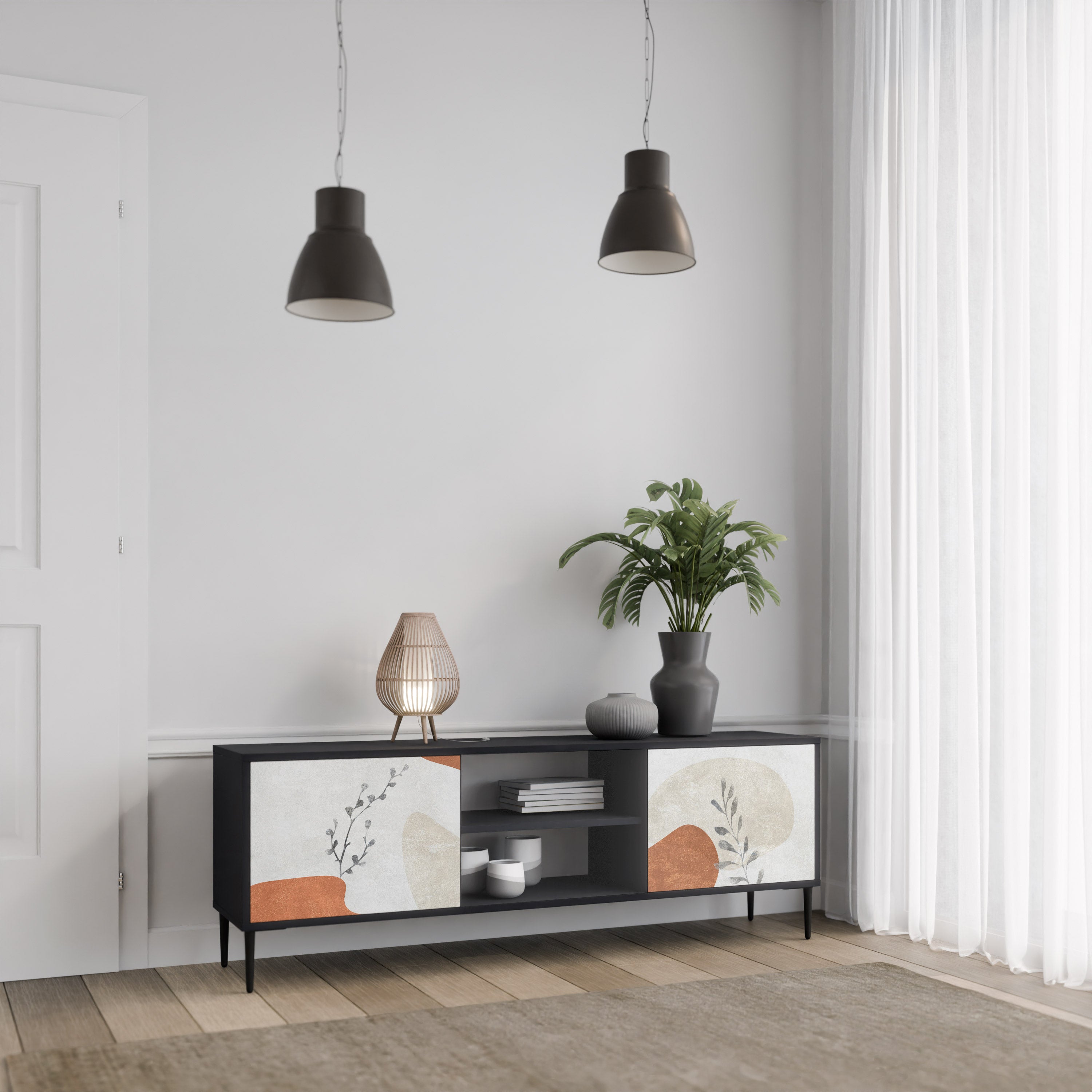 Mueble de TV TRANQUIL TWIG de 2 puertas con acabado negro