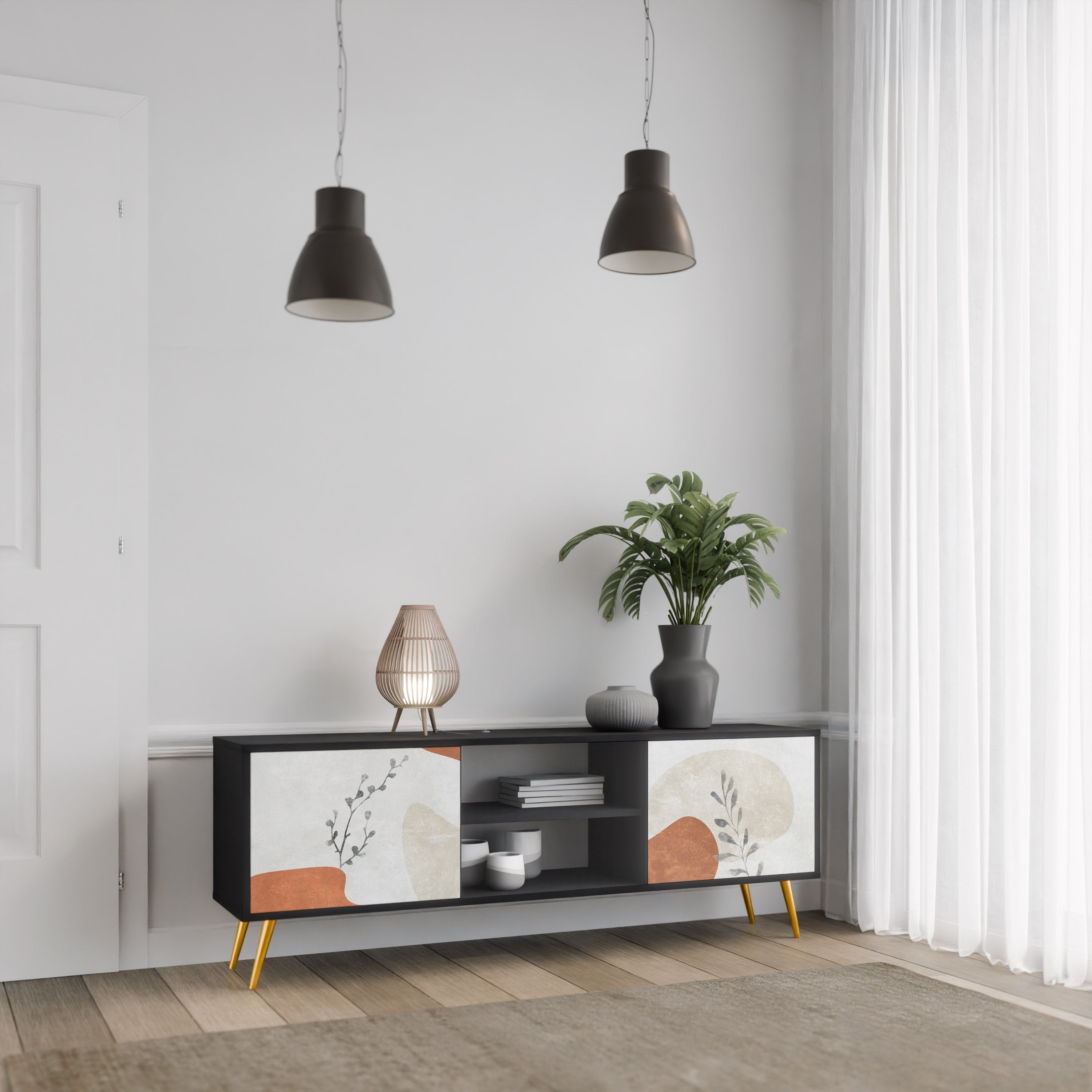 Mueble de TV TRANQUIL TWIG de 2 puertas con acabado negro