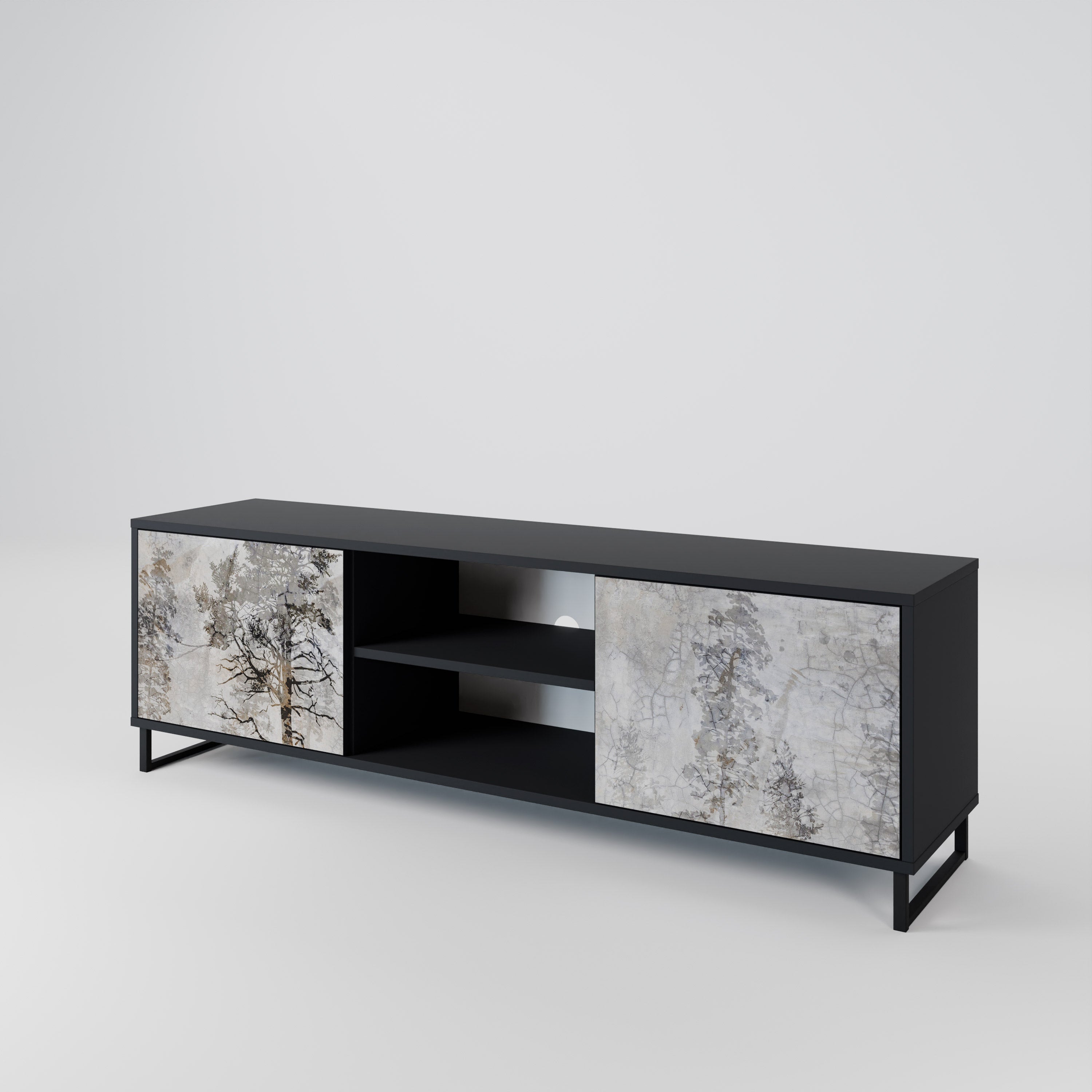 Mueble de TV de 2 puertas FADE IN THE TREES con acabado negro