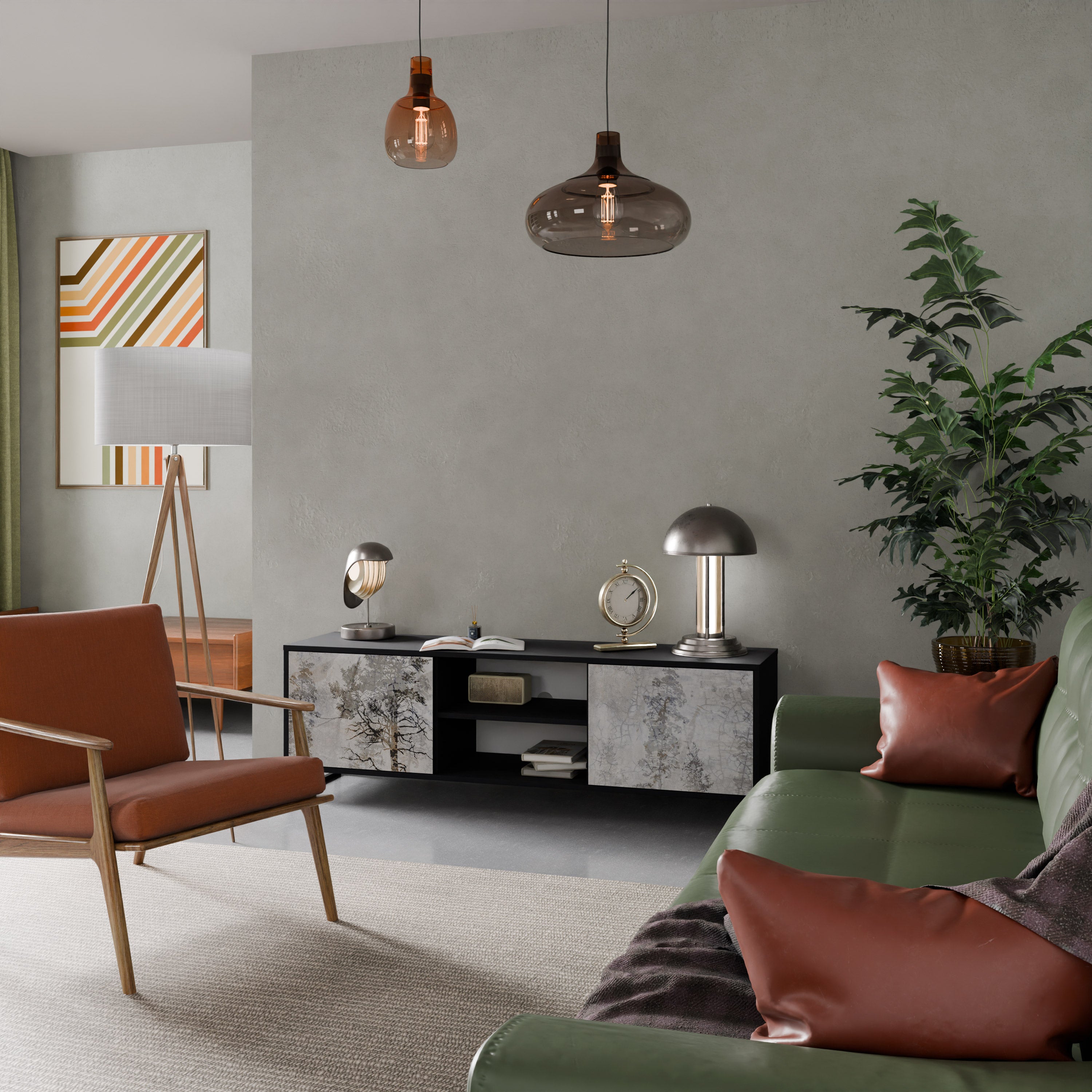 Mueble de TV de 2 puertas FADE IN THE TREES con acabado negro