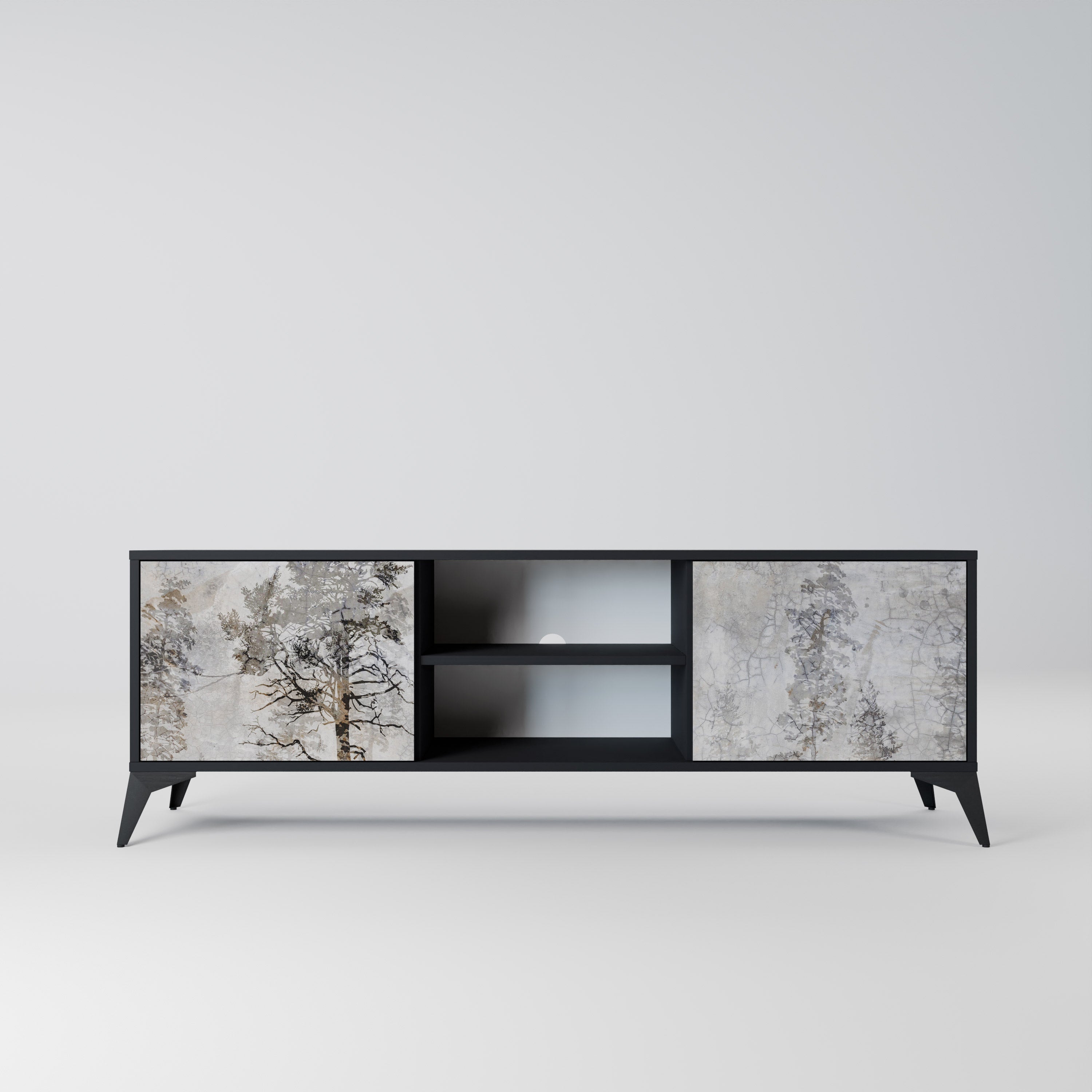 Mueble de TV de 2 puertas FADE IN THE TREES con acabado negro