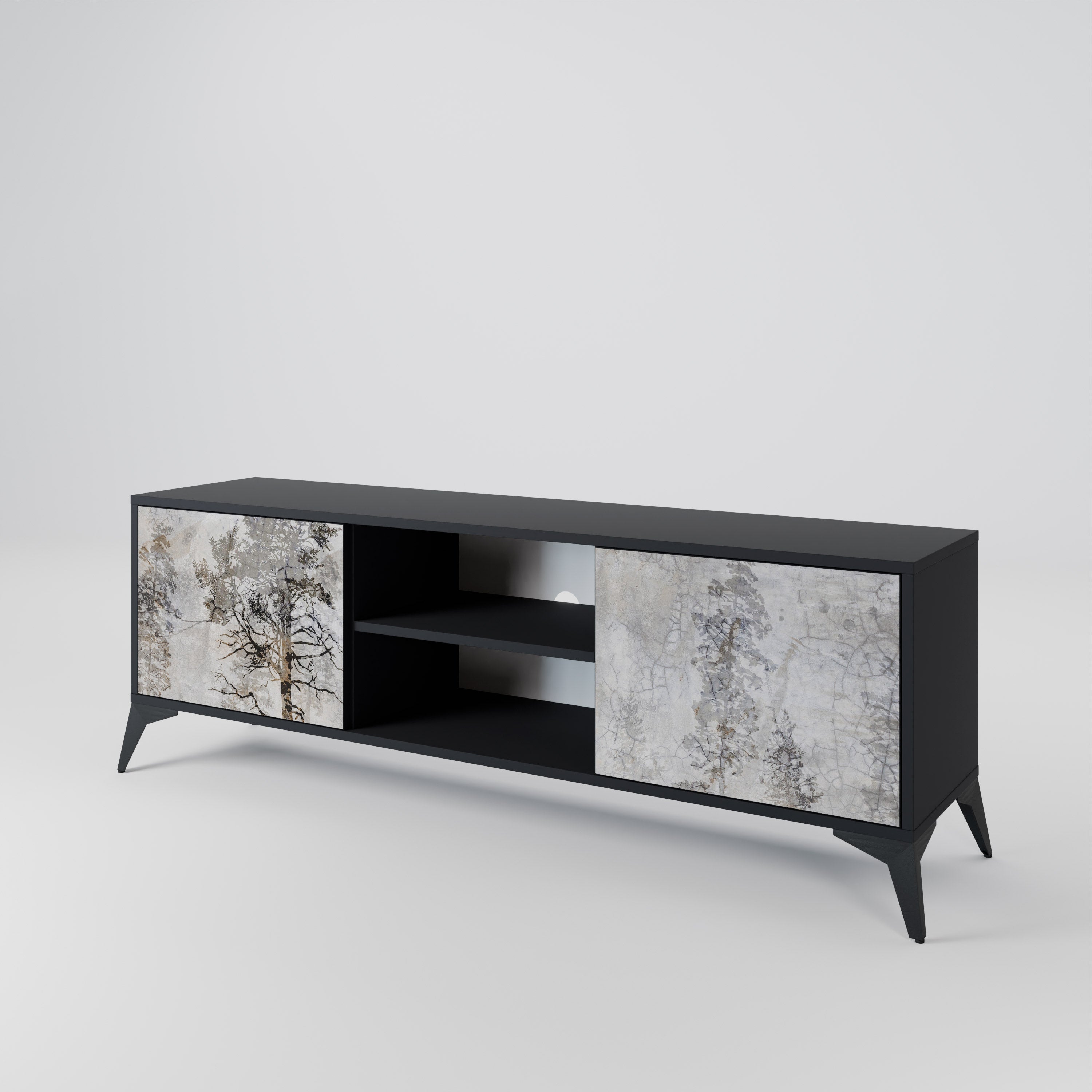 Mueble de TV de 2 puertas FADE IN THE TREES con acabado negro