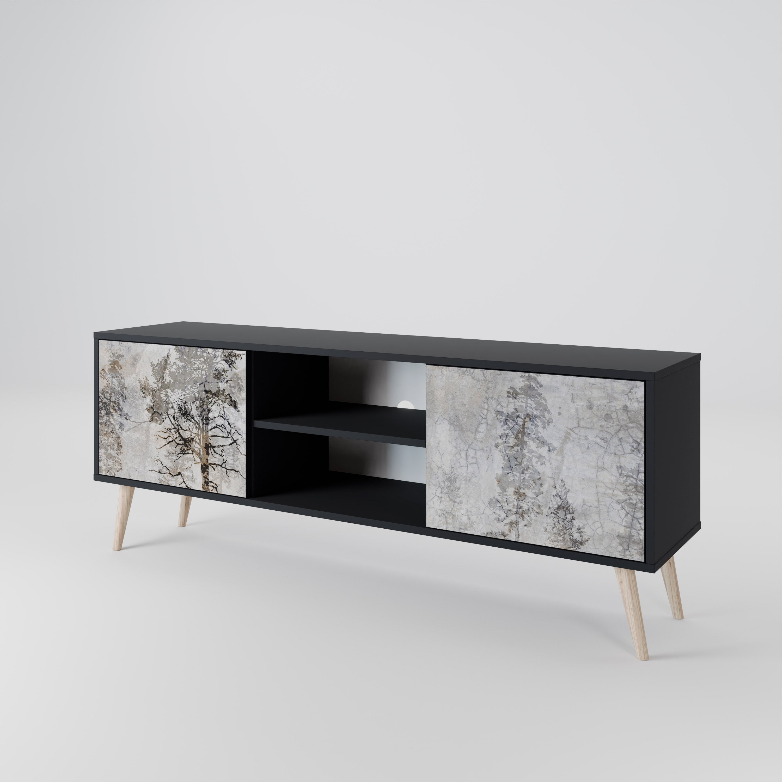 Mueble de TV de 2 puertas FADE IN THE TREES con acabado negro