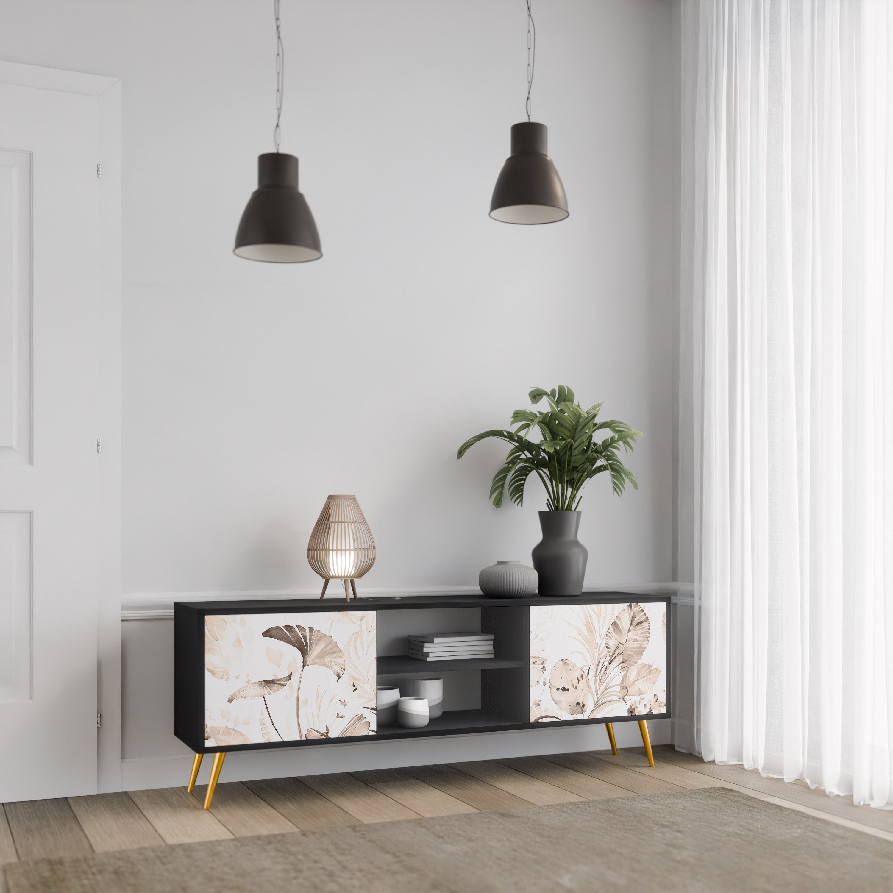 Mueble de TV de 2 puertas WILD TENDERNESS en acabado negro