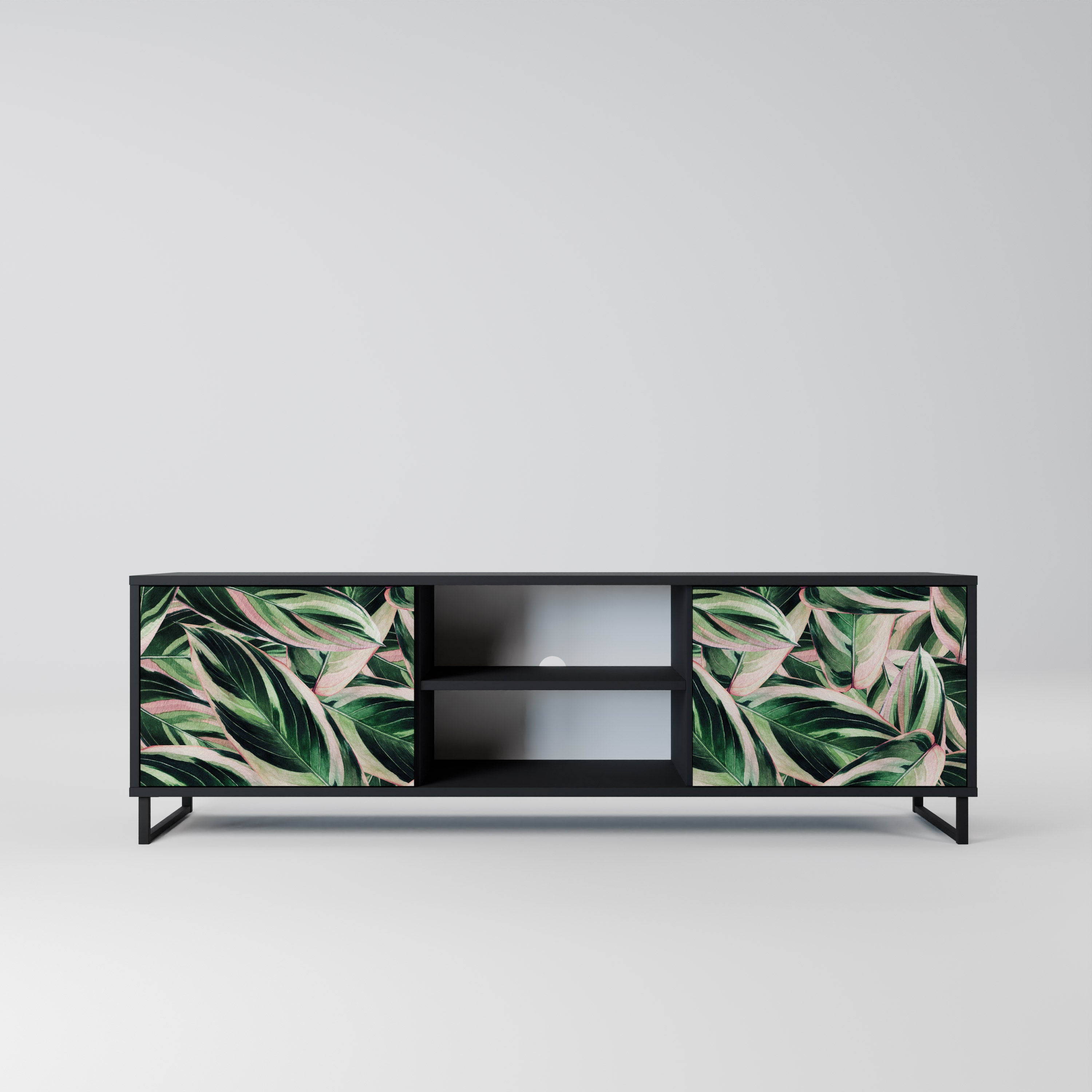 Mueble de TV de 2 puertas EERIE STROMANTHE con acabado negro