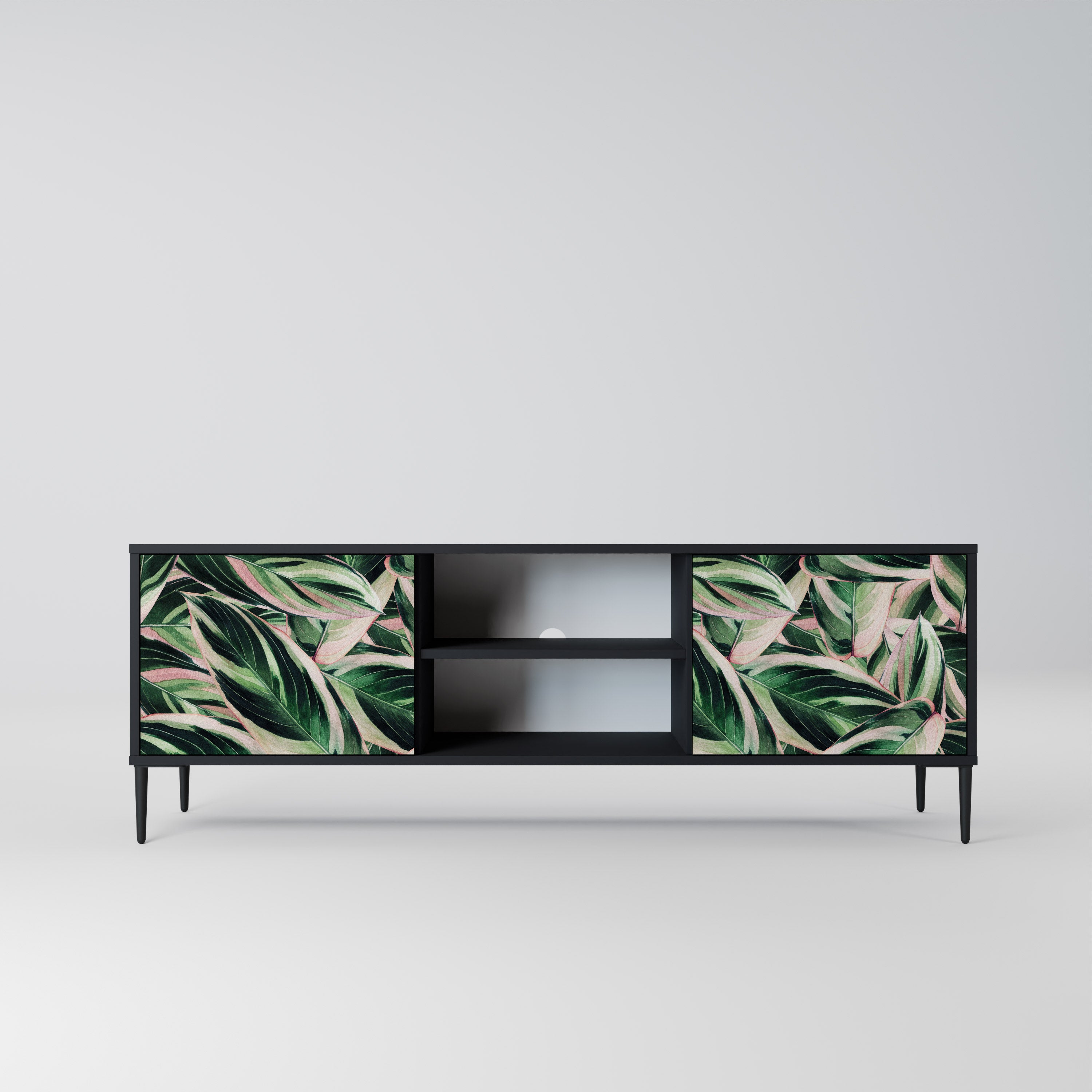 Mueble de TV de 2 puertas EERIE STROMANTHE con acabado negro