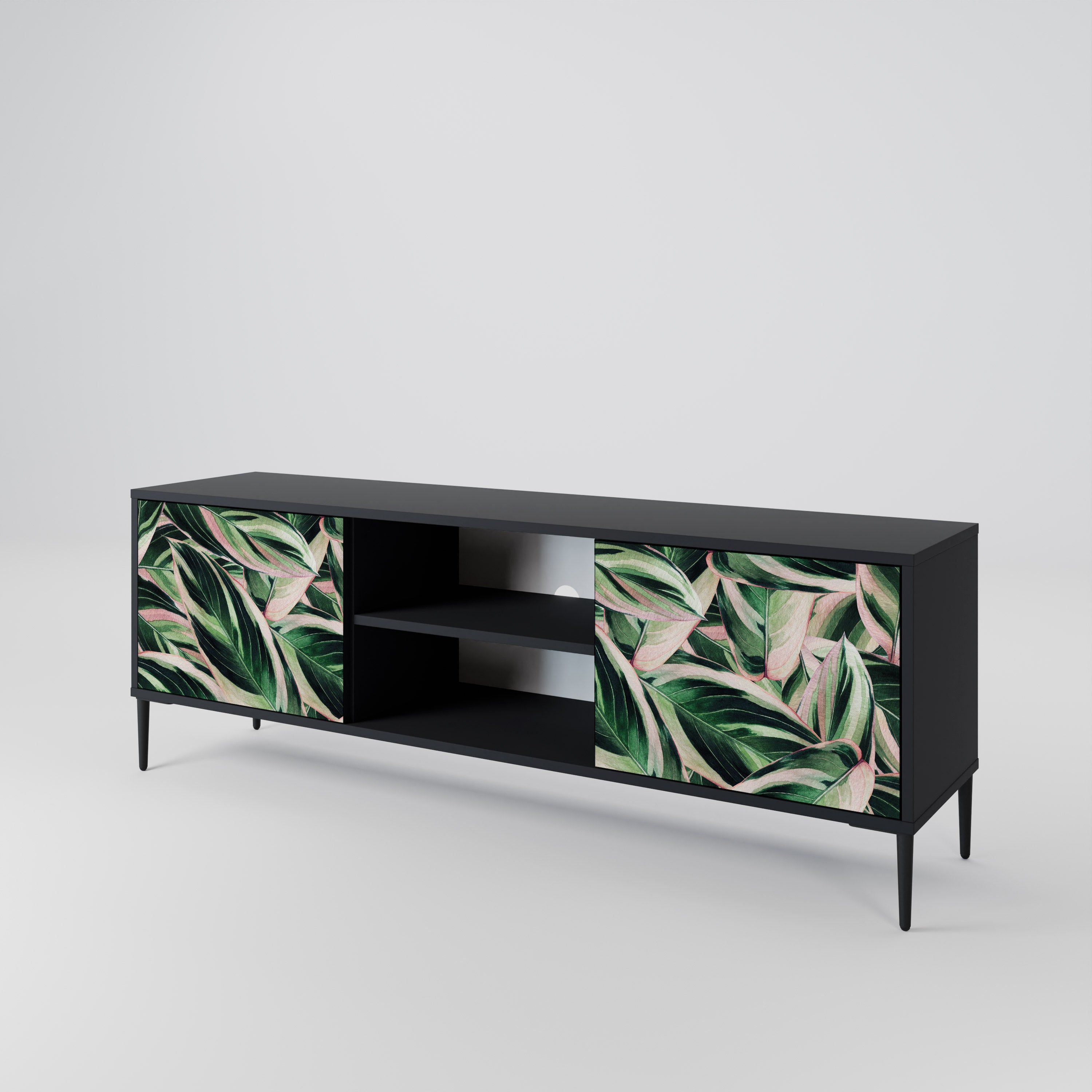 Mueble de TV de 2 puertas EERIE STROMANTHE con acabado negro
