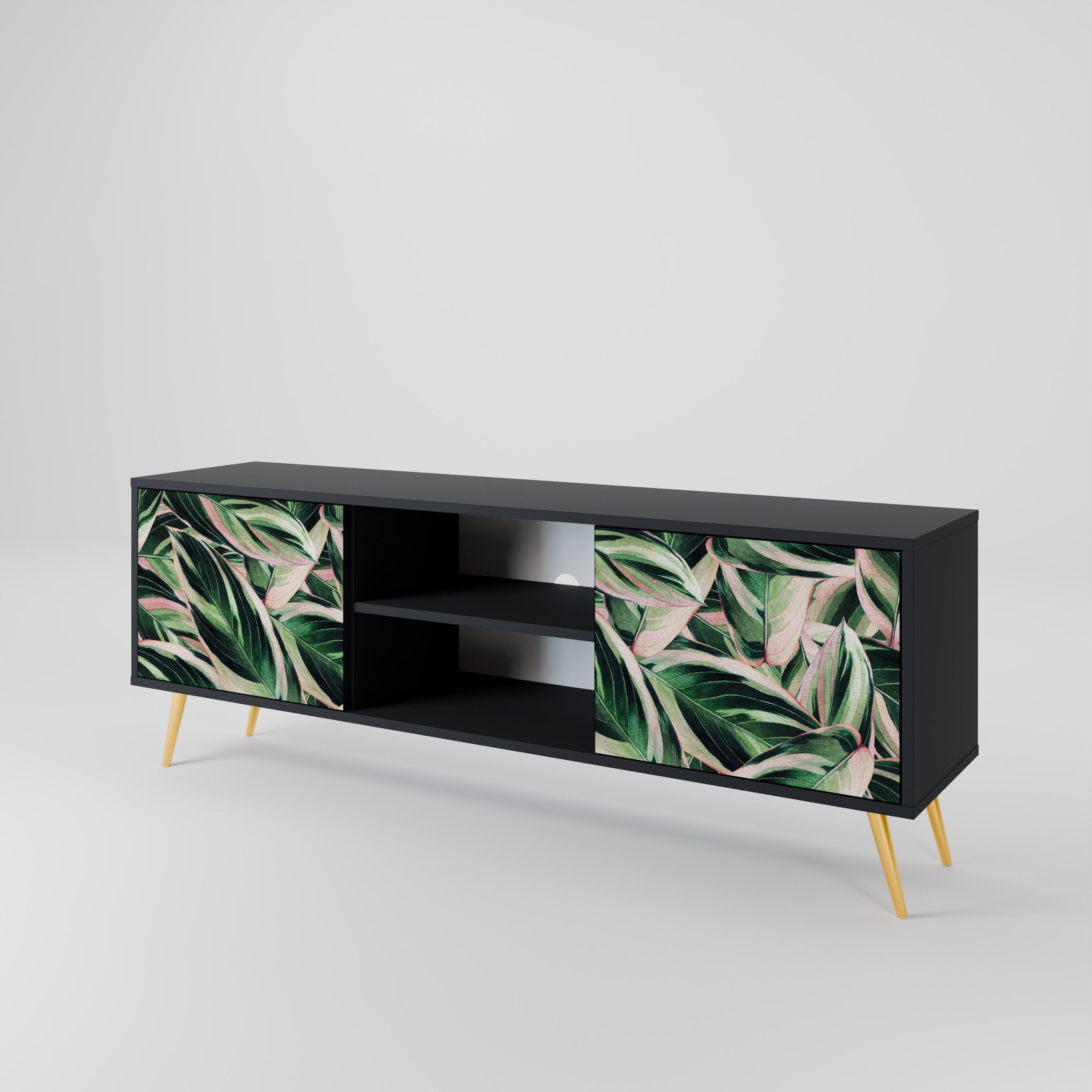 Mueble de TV de 2 puertas EERIE STROMANTHE con acabado negro