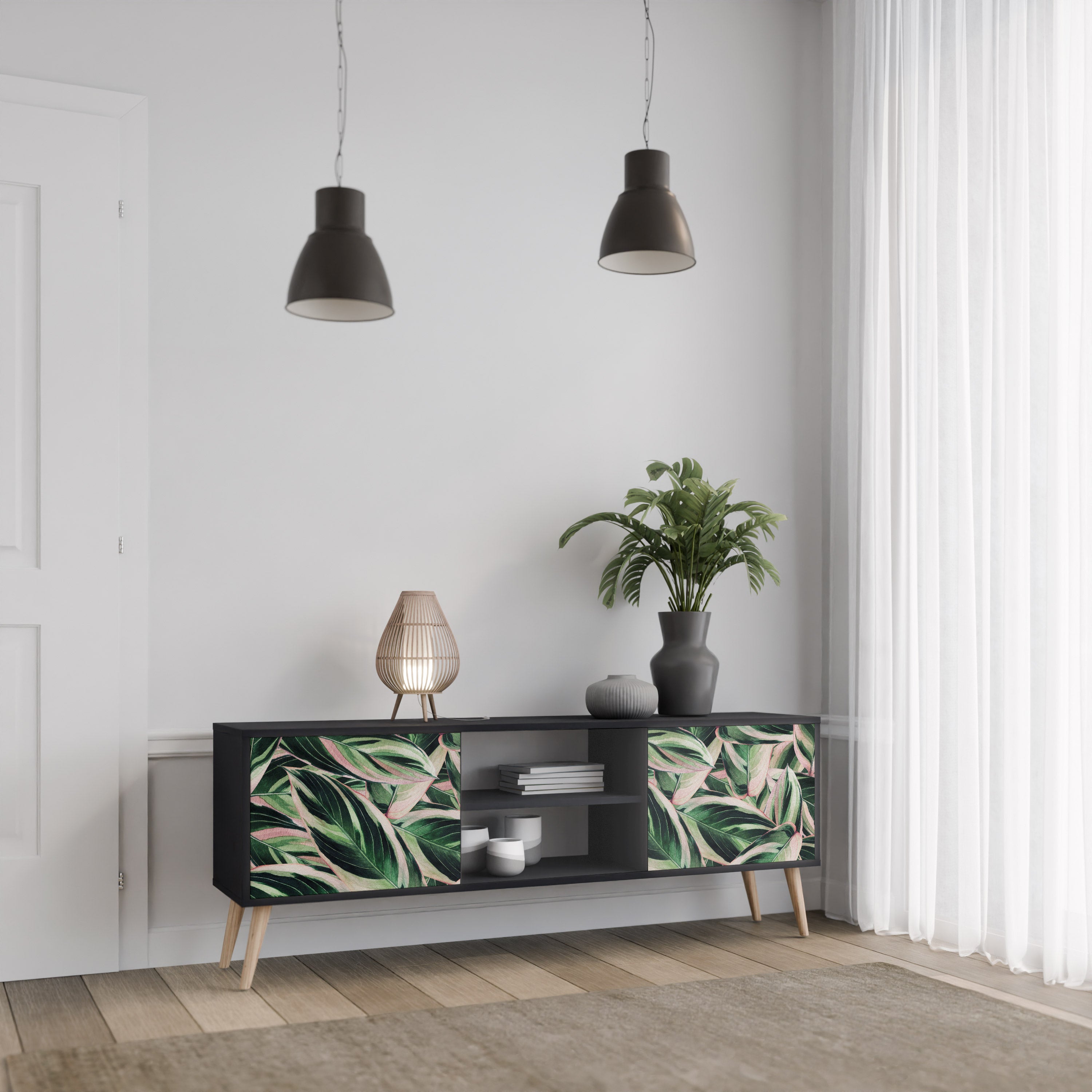 Mueble de TV de 2 puertas EERIE STROMANTHE con acabado negro