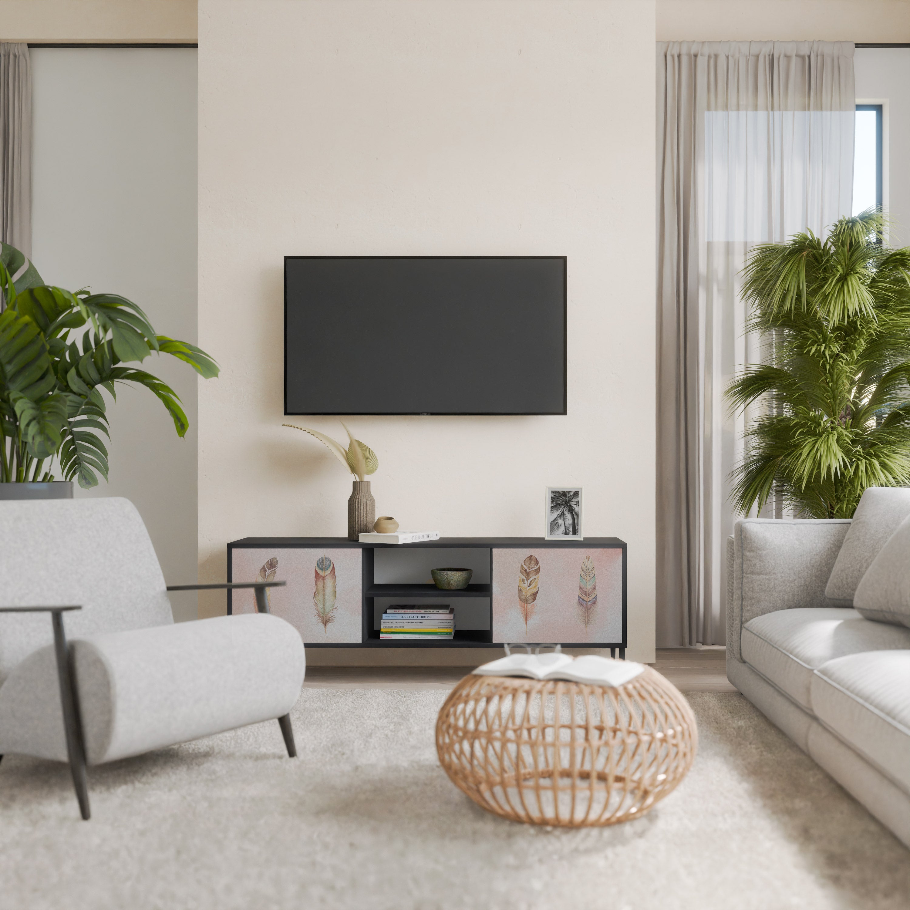 Mueble de TV de 2 puertas THE DELIQUESCE en acabado negro