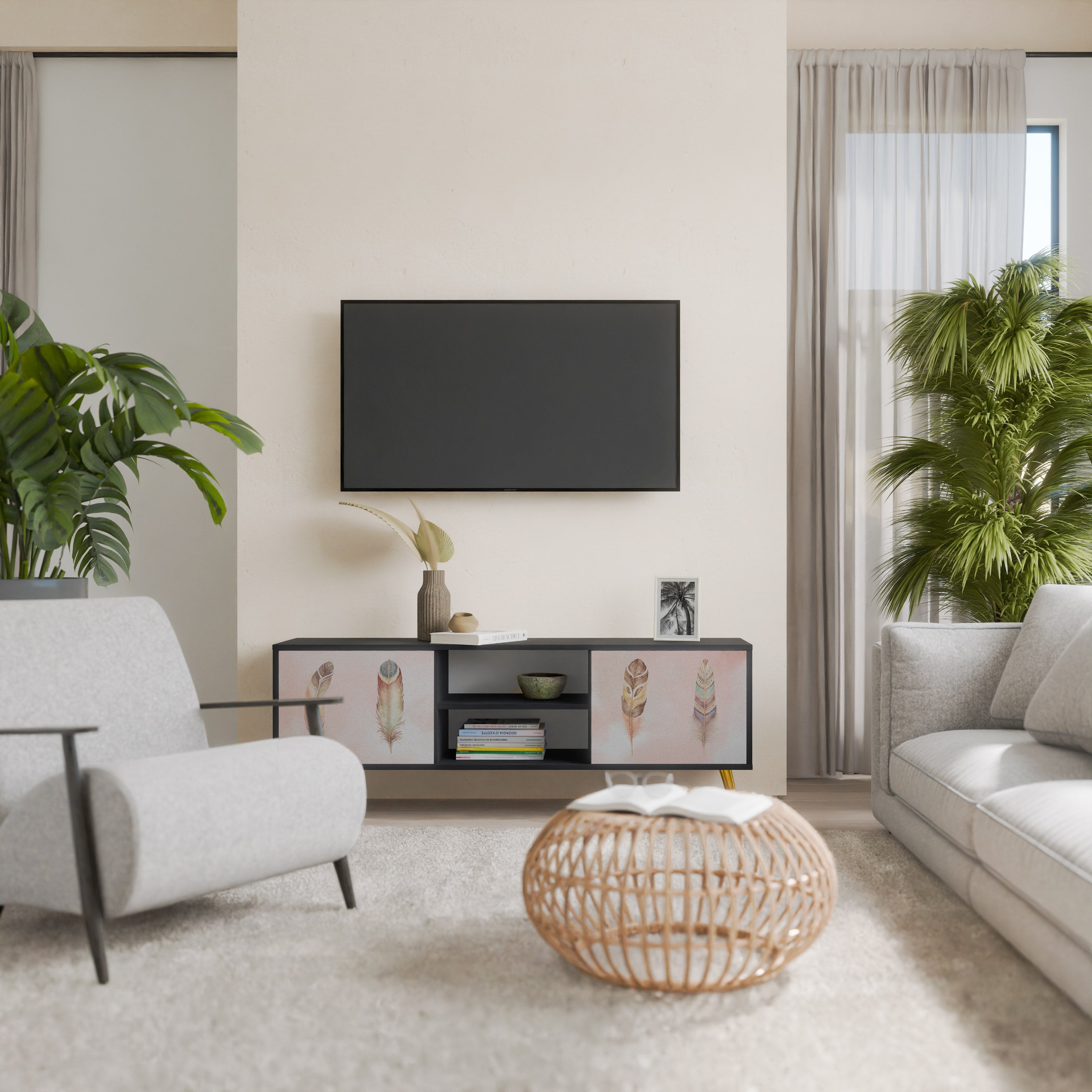 Mueble de TV de 2 puertas THE DELIQUESCE en acabado negro