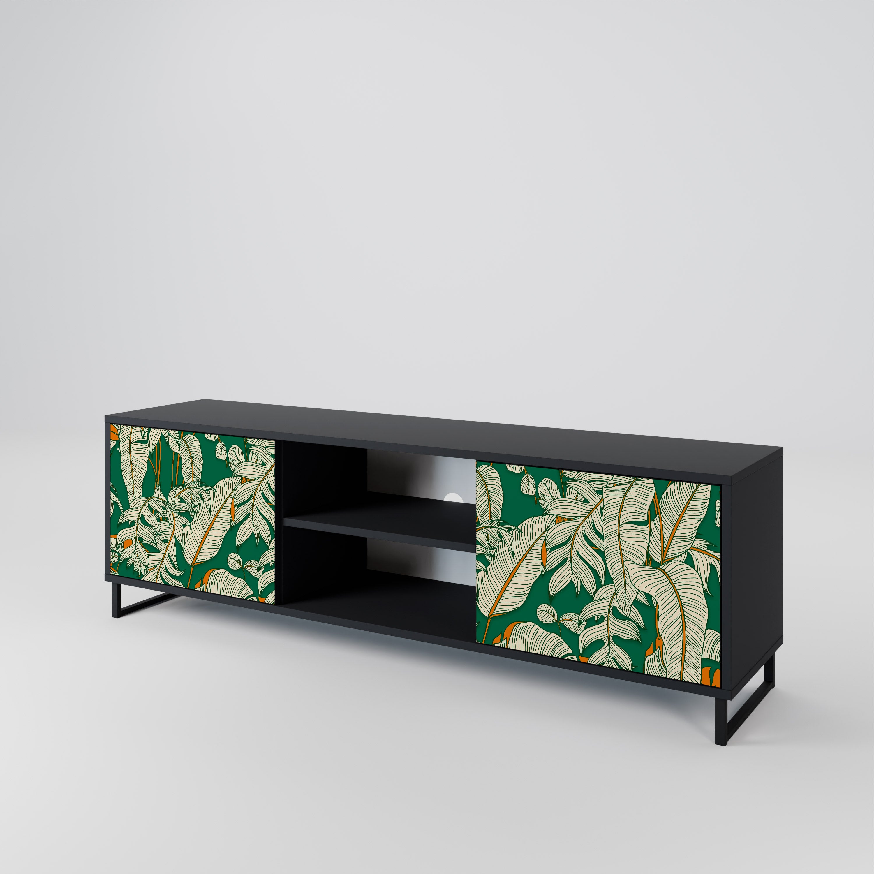 Mueble de TV de 2 puertas VERDANT PLEASURES con acabado negro