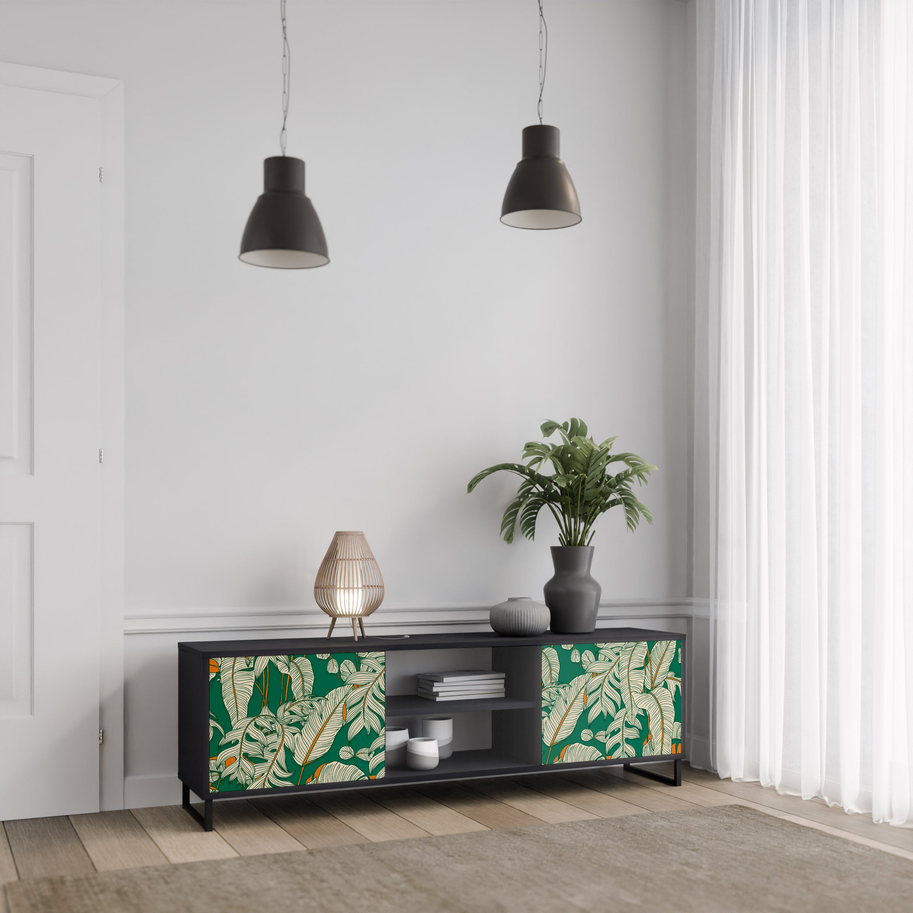 Mueble de TV de 2 puertas VERDANT PLEASURES con acabado negro