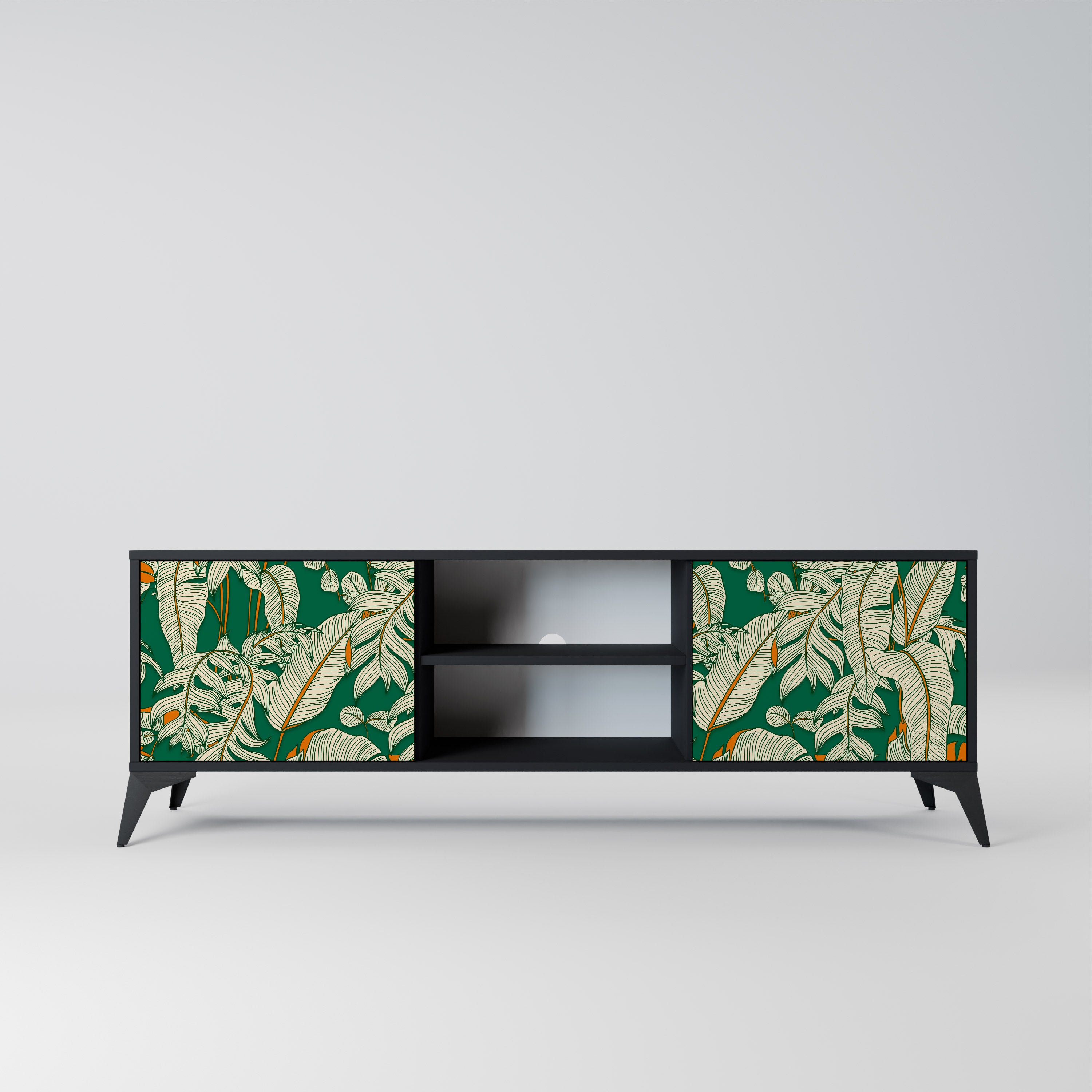 Mueble de TV de 2 puertas VERDANT PLEASURES con acabado negro
