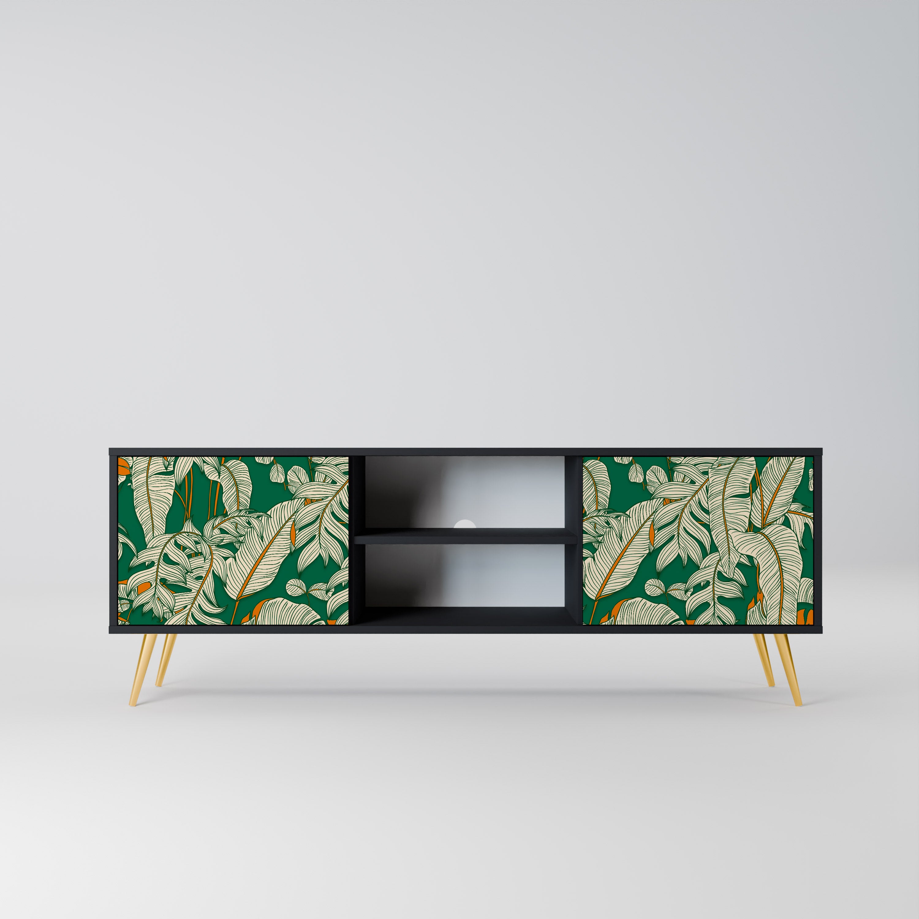 Mueble de TV de 2 puertas VERDANT PLEASURES con acabado negro