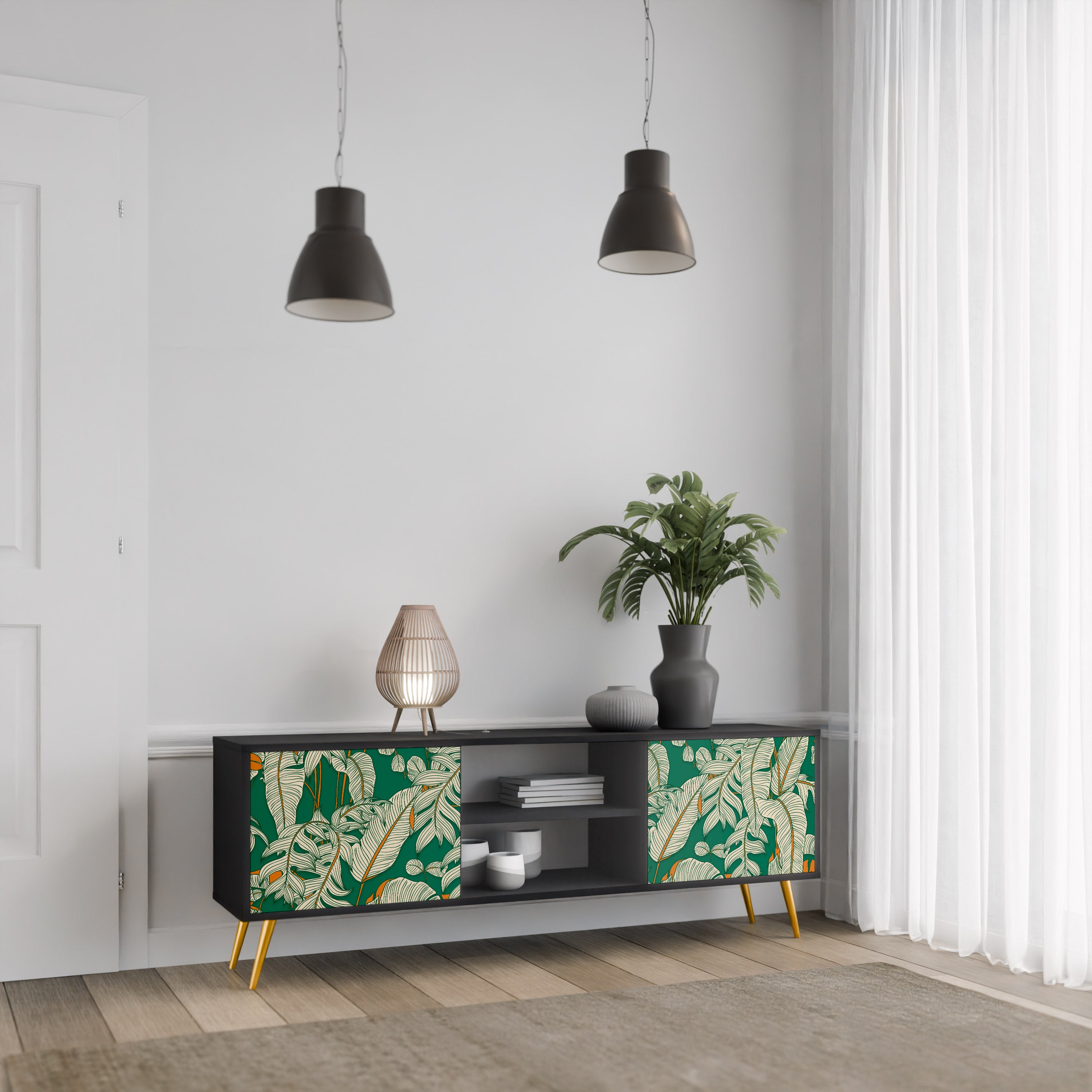 Mueble de TV de 2 puertas VERDANT PLEASURES con acabado negro