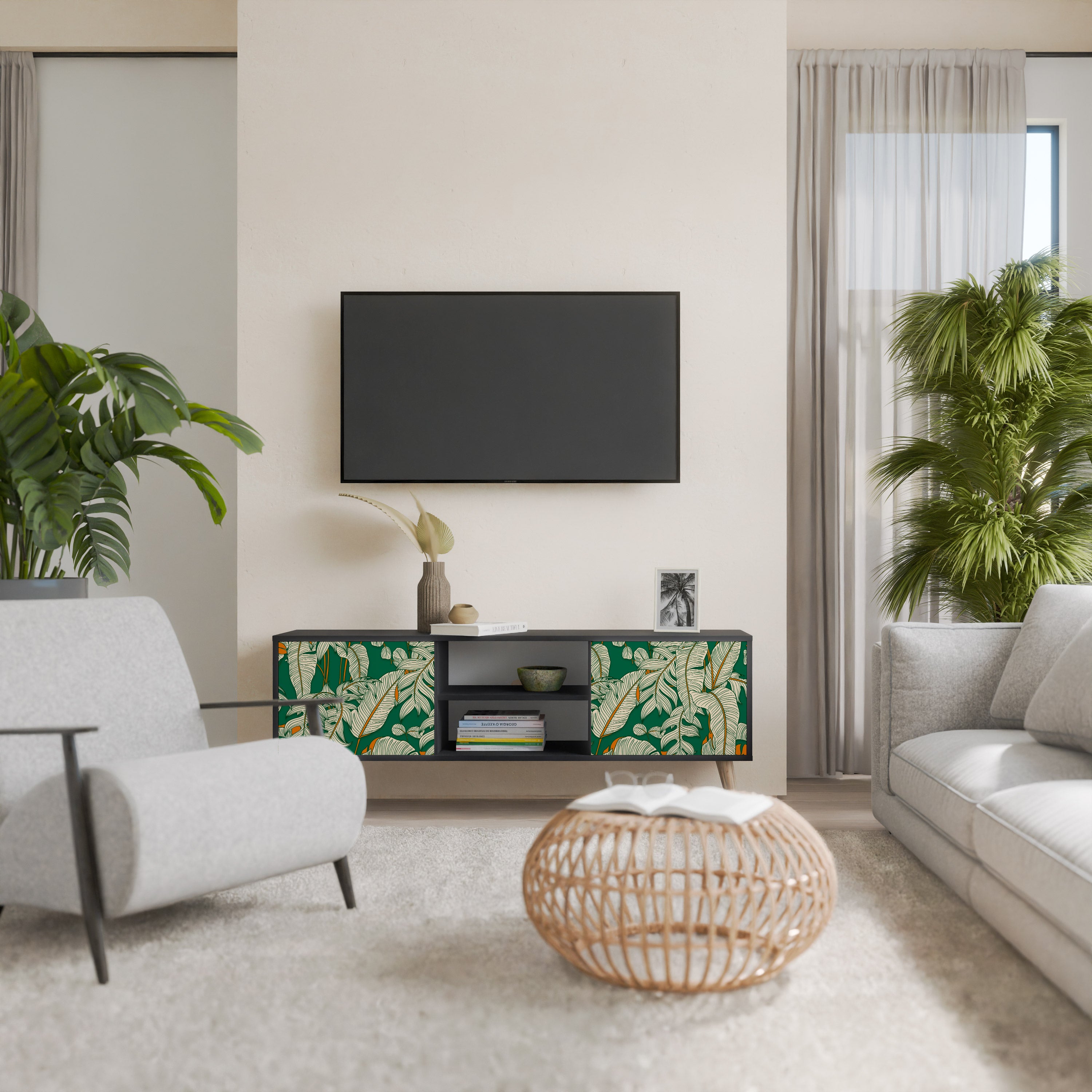 Mueble de TV de 2 puertas VERDANT PLEASURES con acabado negro