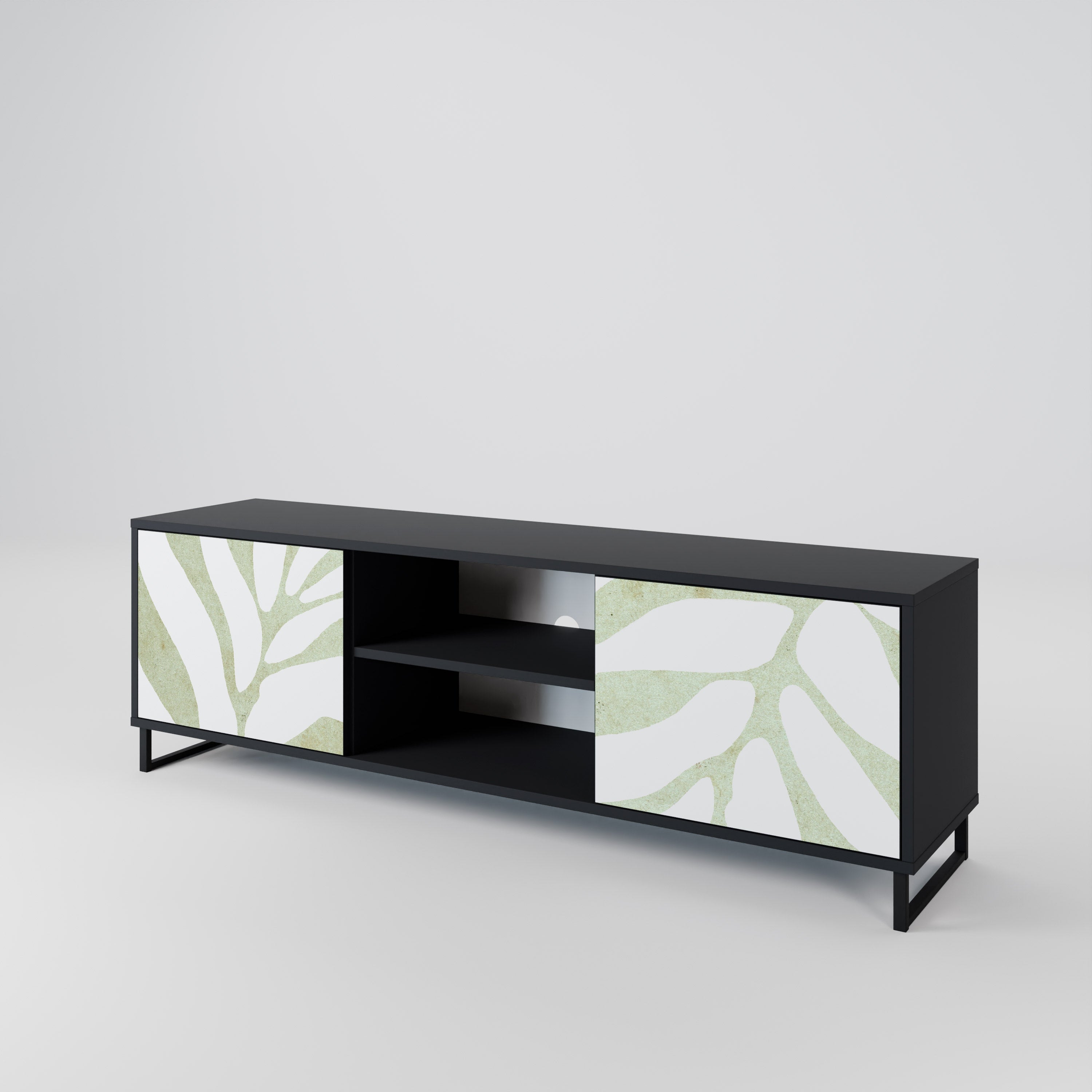 Mueble de TV de 2 puertas BOTANICAL SPARK con acabado negro