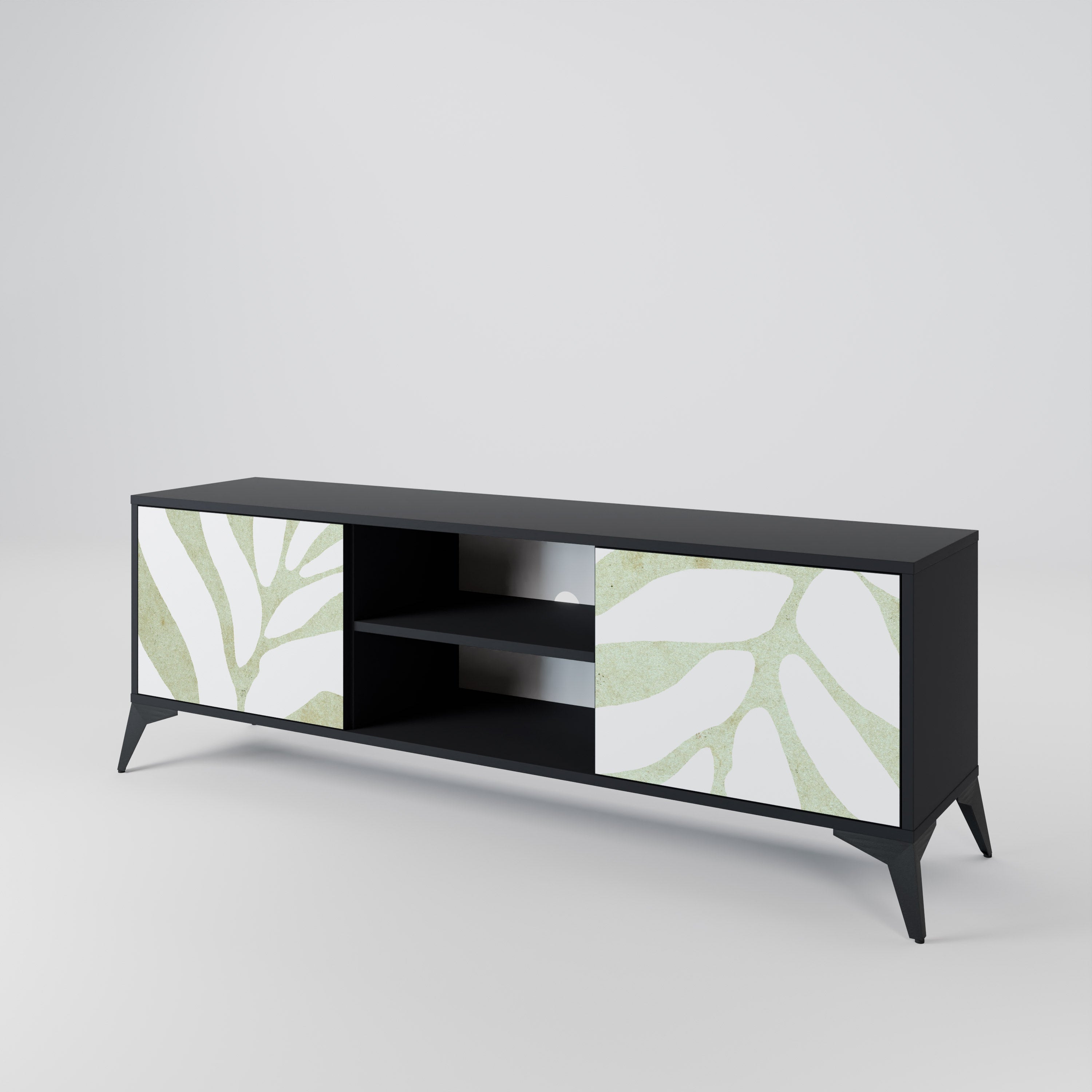 Mueble de TV de 2 puertas BOTANICAL SPARK con acabado negro