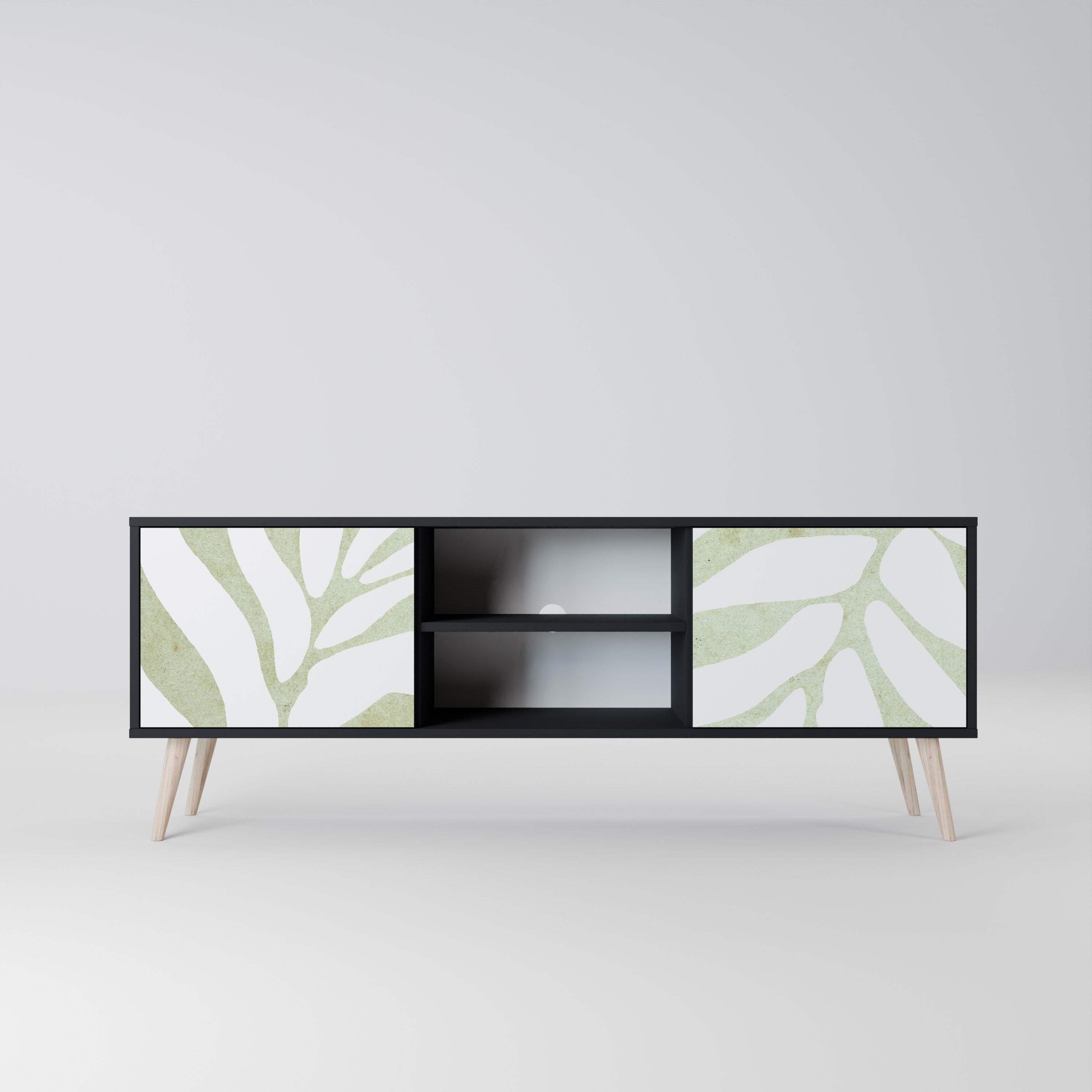 Mueble de TV de 2 puertas BOTANICAL SPARK con acabado negro
